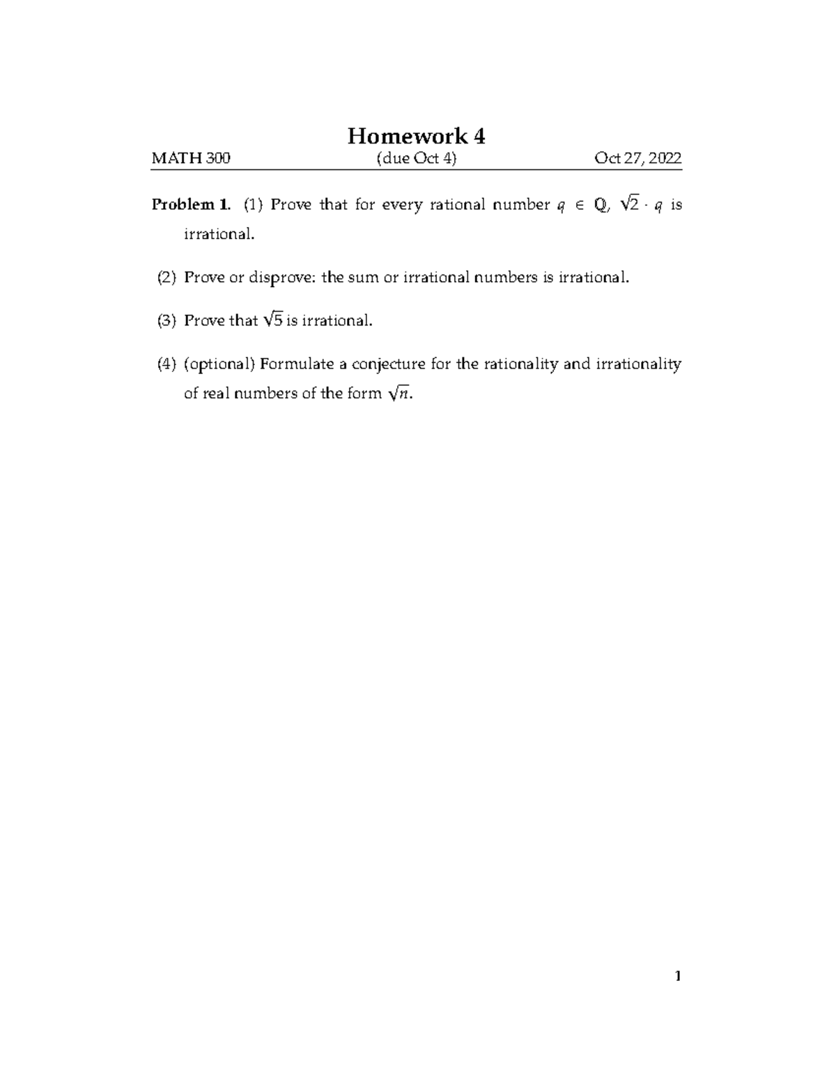 Homework Solutions for MATH 300 - Homework 4 (Due Oct 4) - Studocu