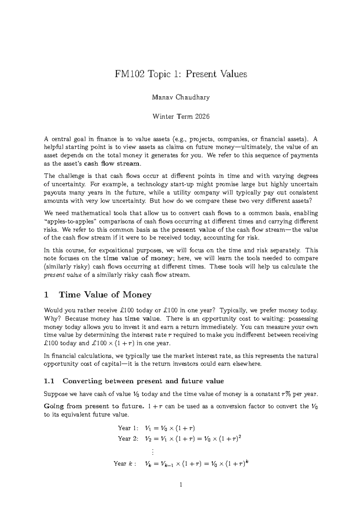 FM102 Topic 1: Present Value Notes - Winter Term 2026 - Studocu