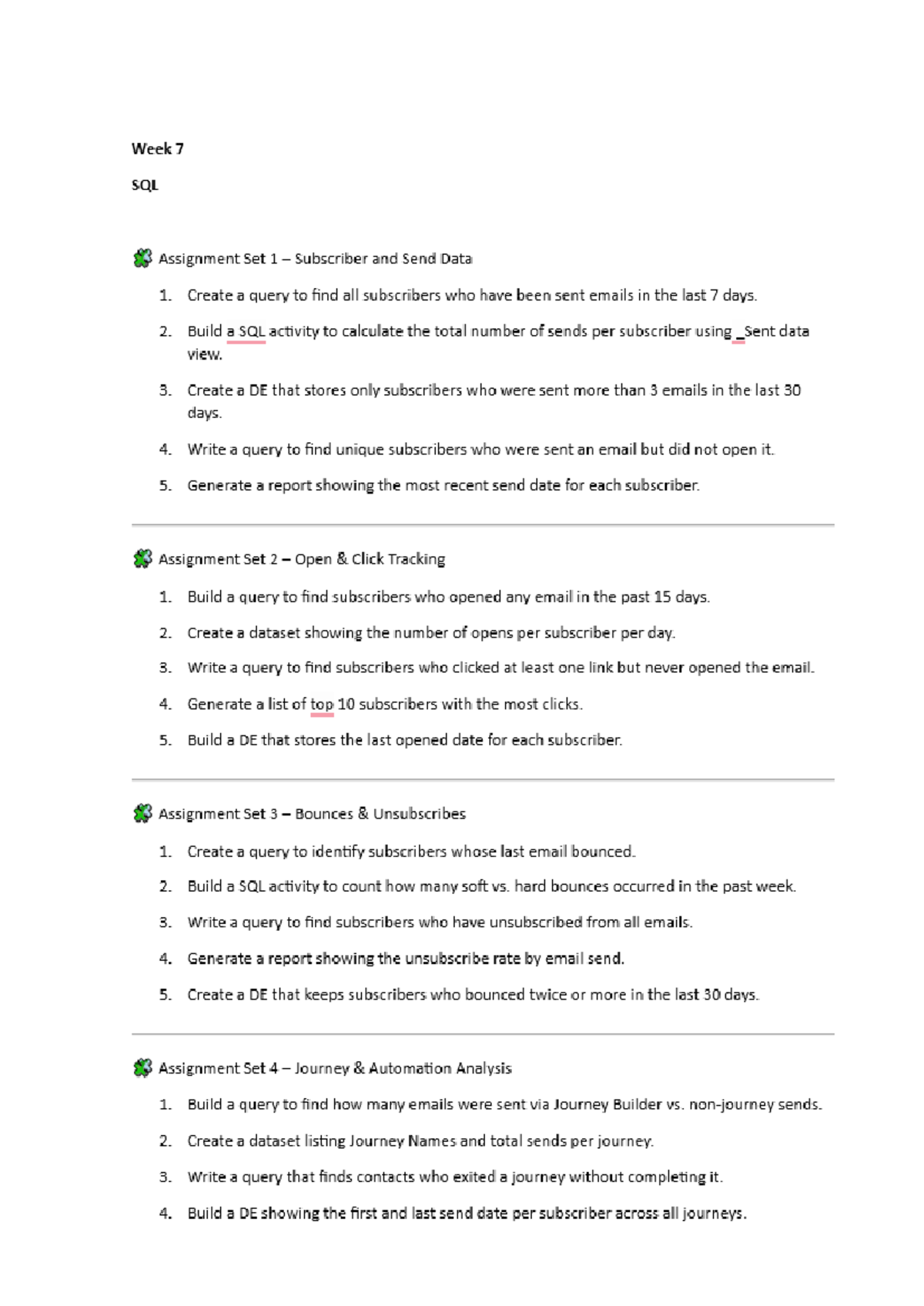 SFMC Week 7 SQL Assignment Overview and Activities - Studocu