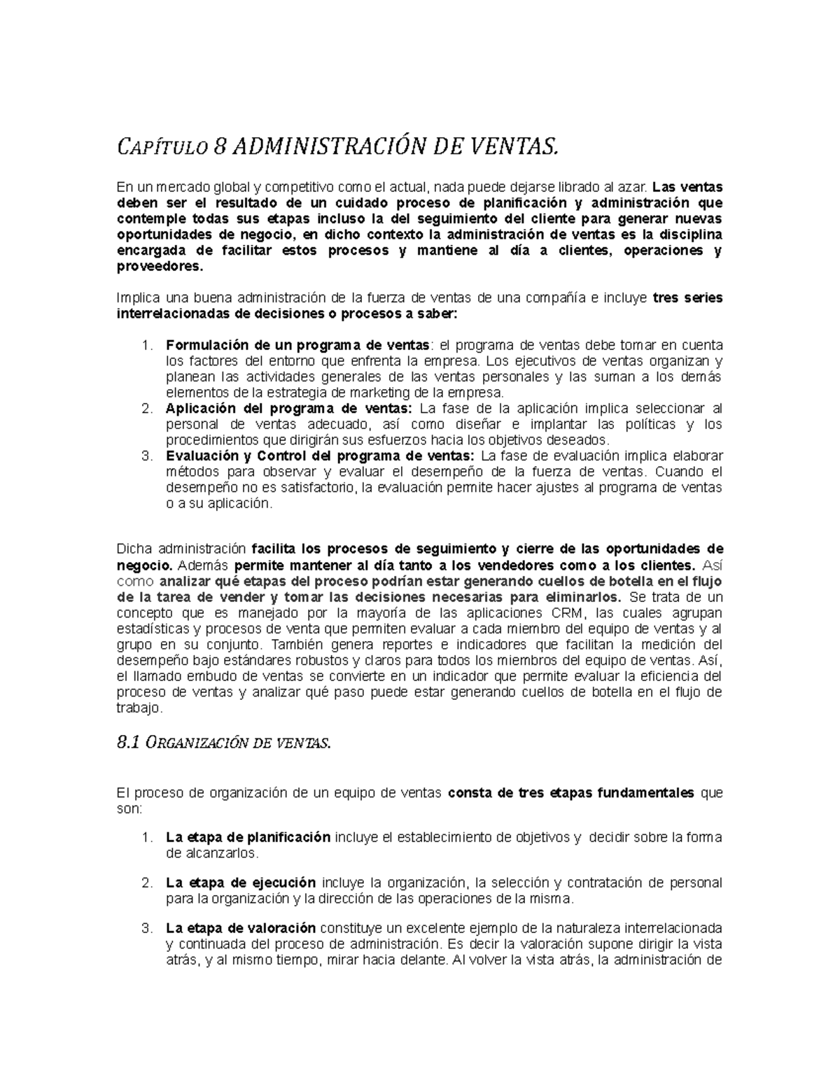 Capítulo 8: Gestión y Estrategias en Administración de Ventas - Studocu