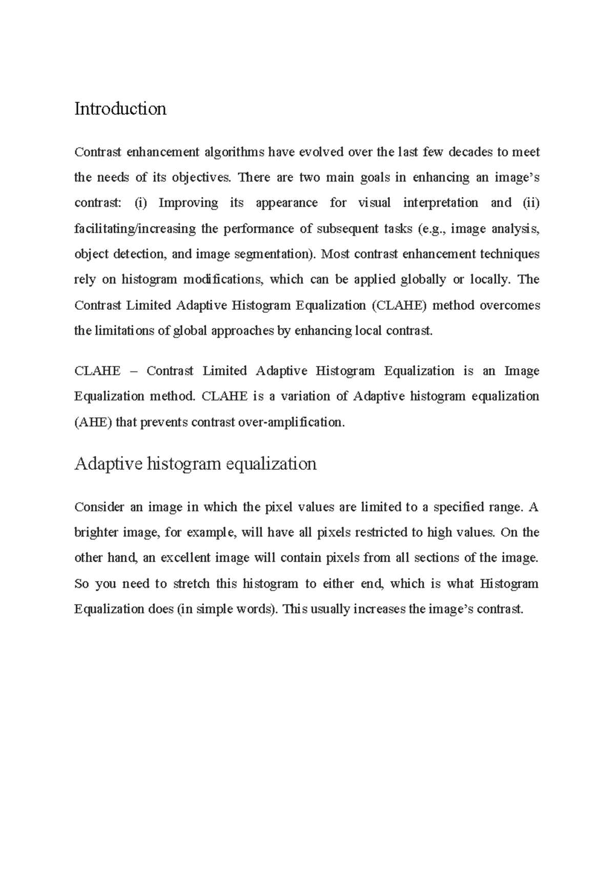 Clahe - Introduction Contrast enhancement algorithms have evolved over ...