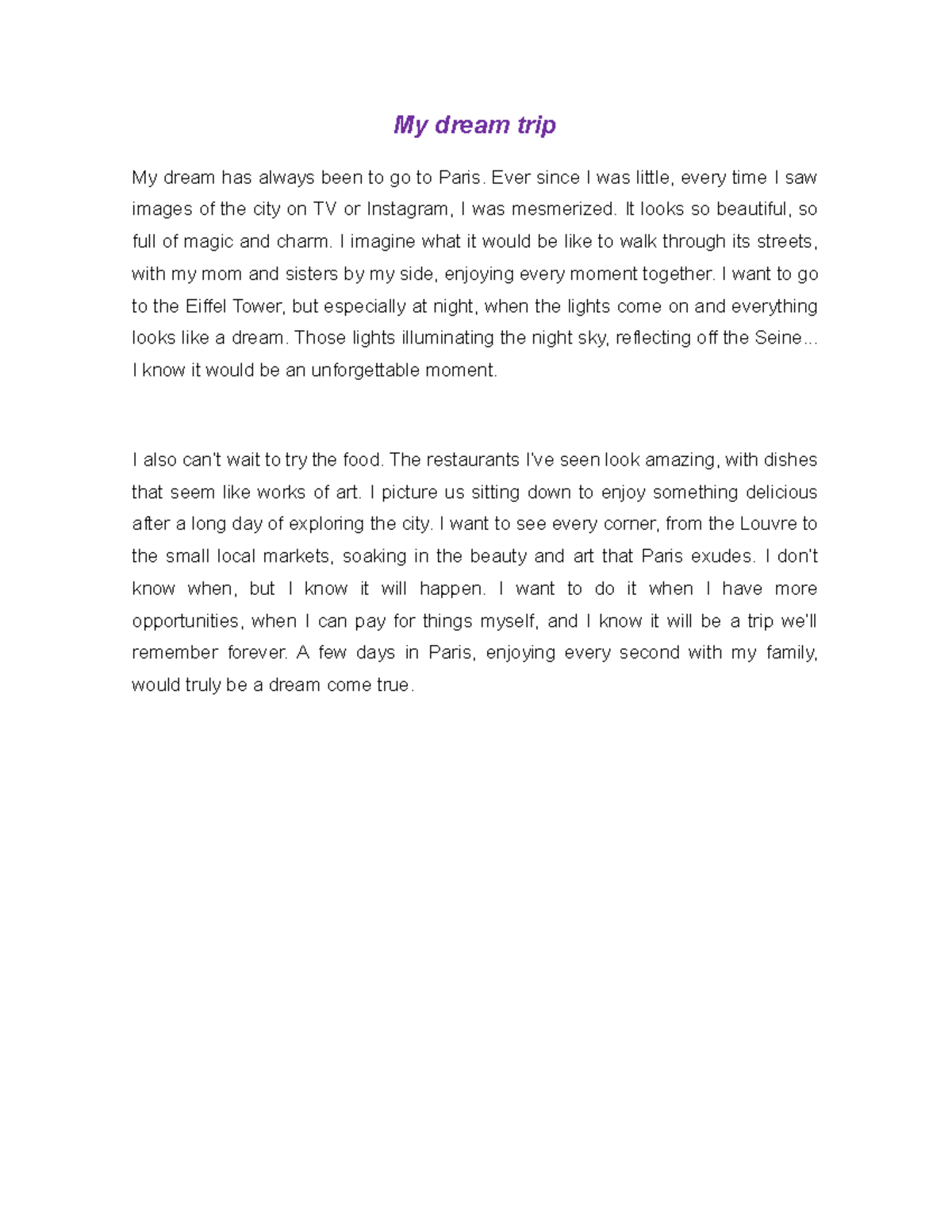 My Dream Trip to Paris: A Family Adventure Essay - Studocu
