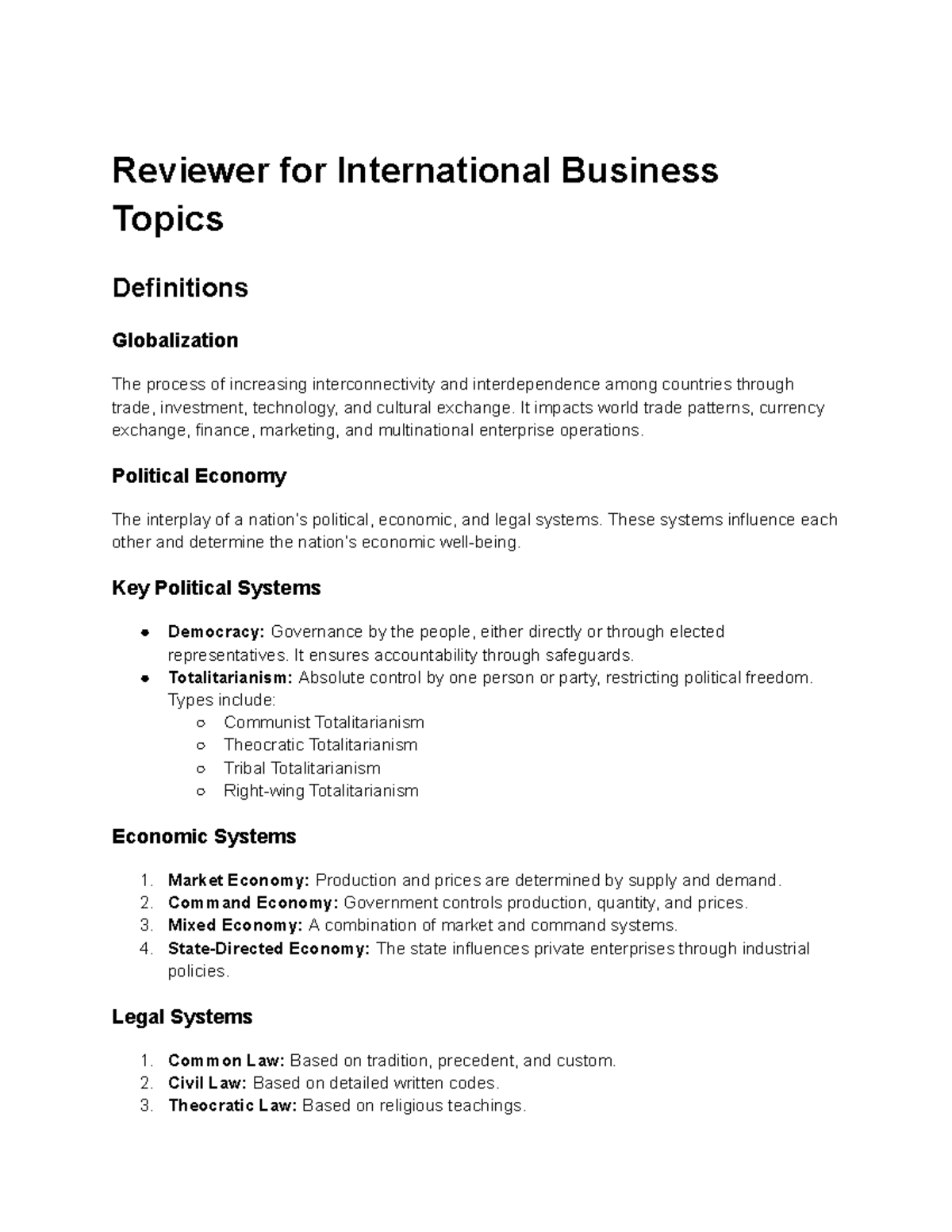 Reviewer for INTB 101: International Business Concepts and Issues - Studocu