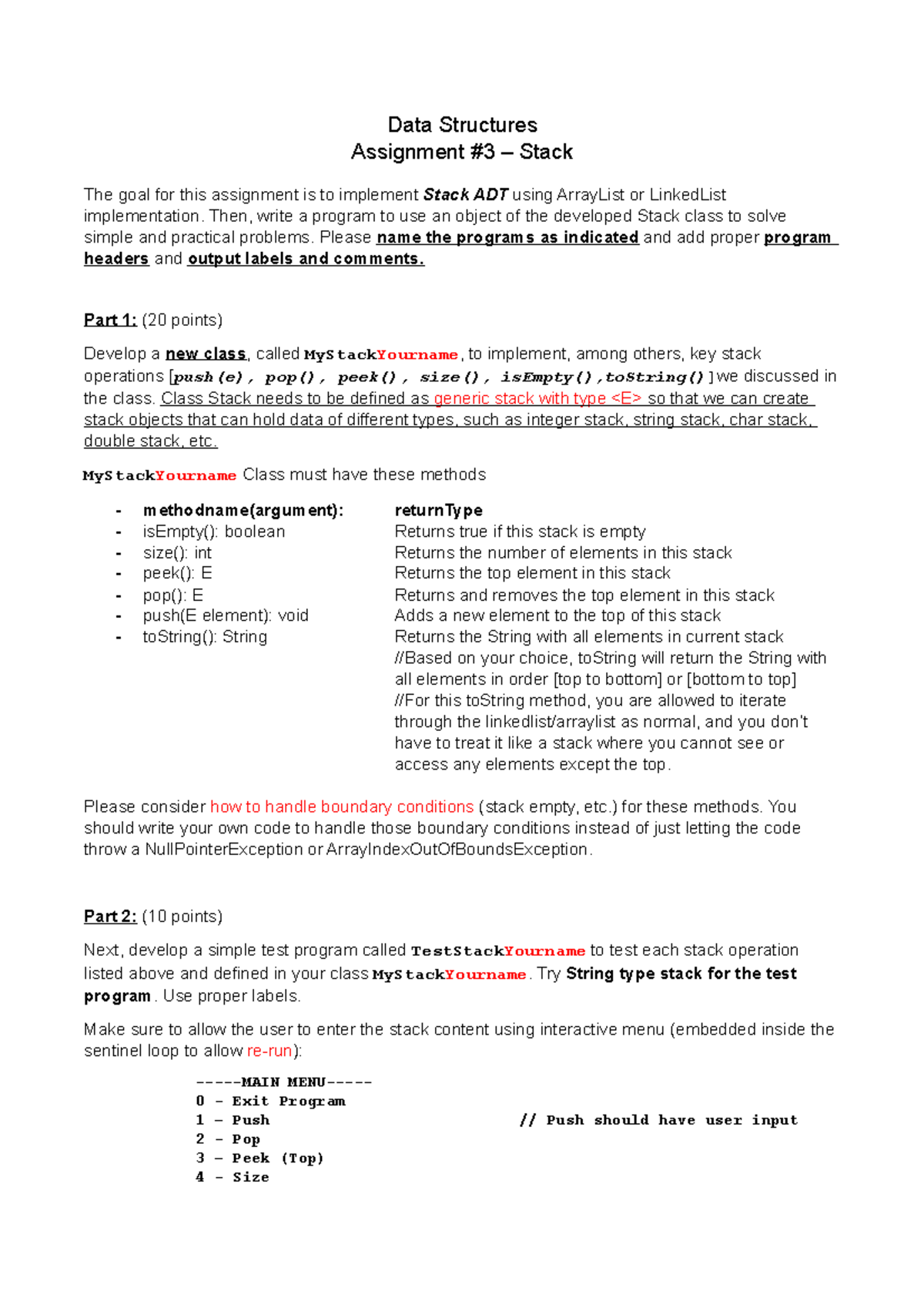 Data Structures (CS101) - Assignment 3: Implementing Stack ADT - Studocu