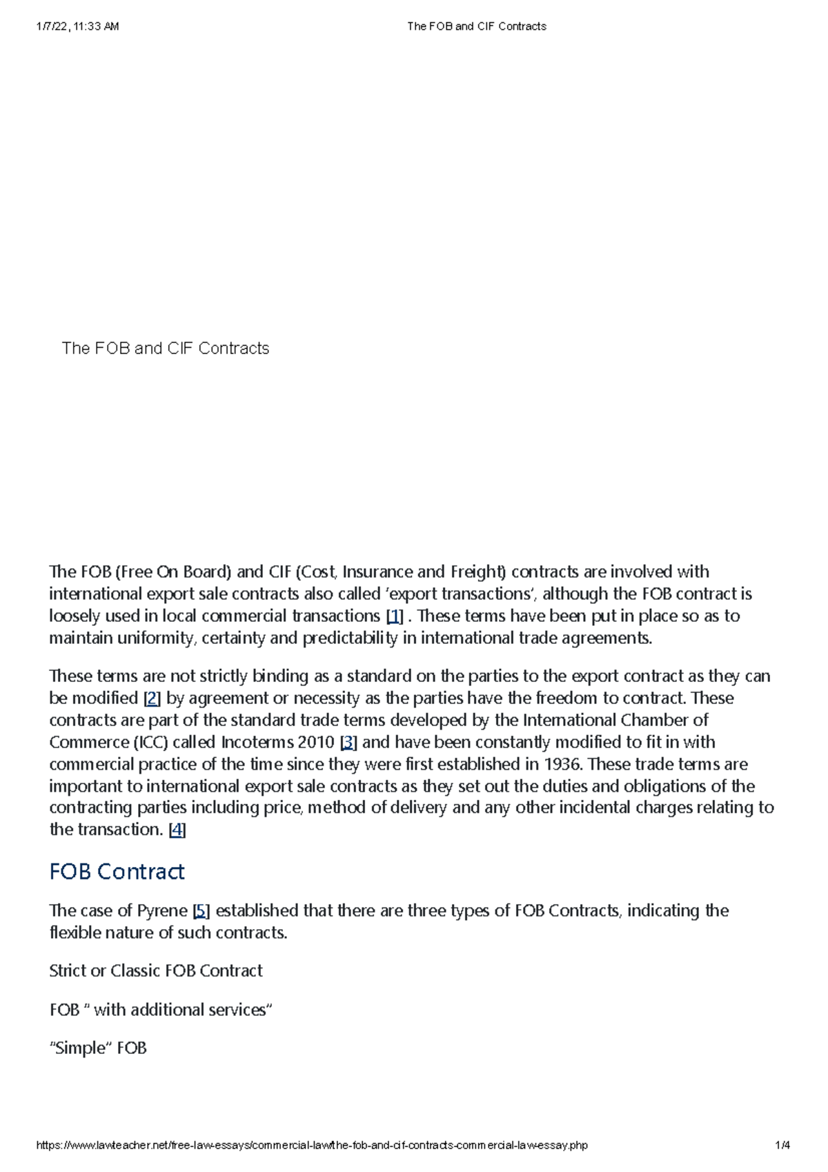 FOB and CIF Contracts: Key Aspects and Implications in Trade - Studocu