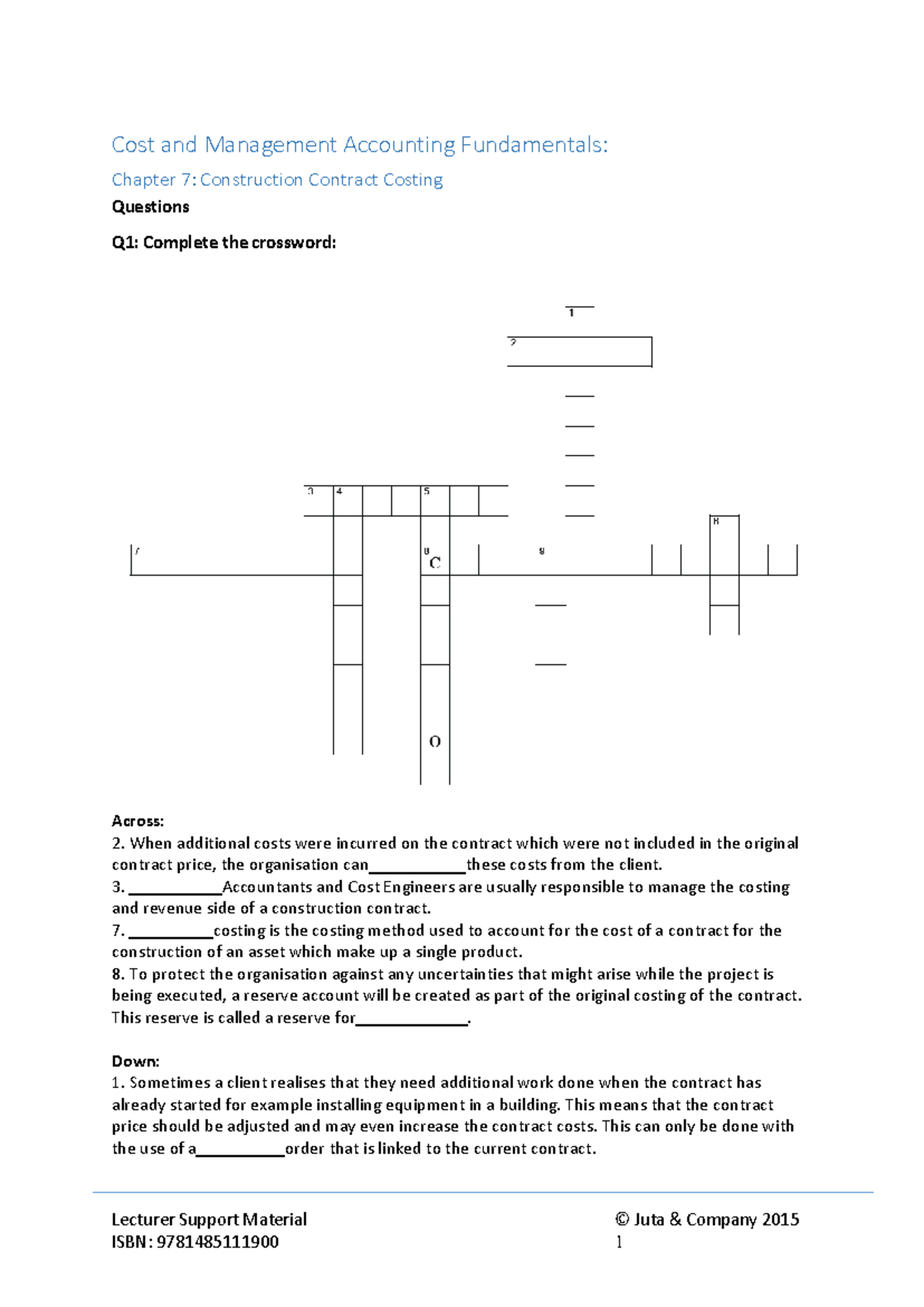 HMAC230-1-T&L-WEEK4-UNIT4-Construction Contract Costing Review - Studocu