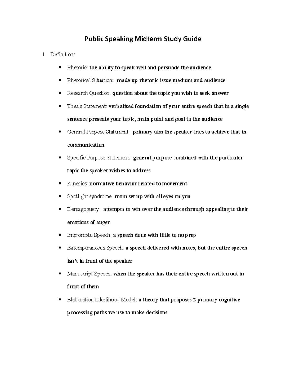 Public Speaking (COMM 101) Midterm Study Guide & Key Concepts - Studocu