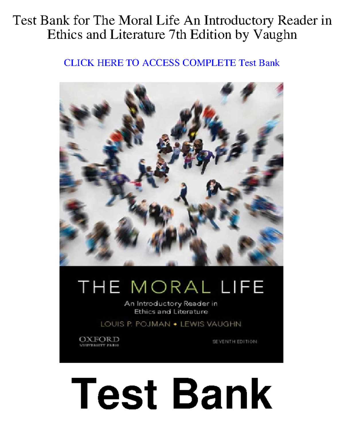 9780197610060TESTBANK Test Bank for The Moral Life An Introductory