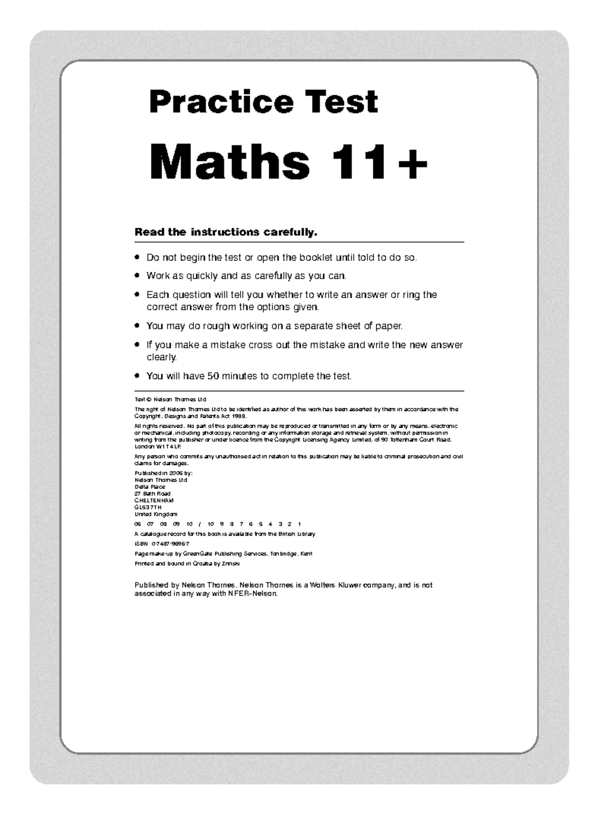 Bond 11 Plus Practice Maths Test 2006 - Practice Test Maths 11+ Read ...