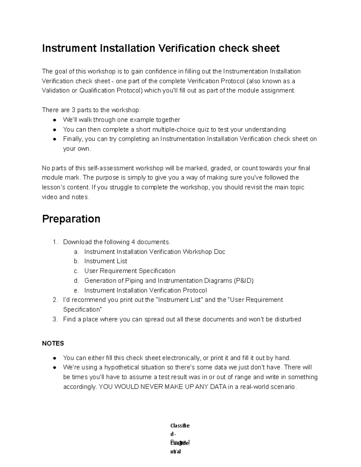 Instrumentation Installation Verification Workshop Overview and ...