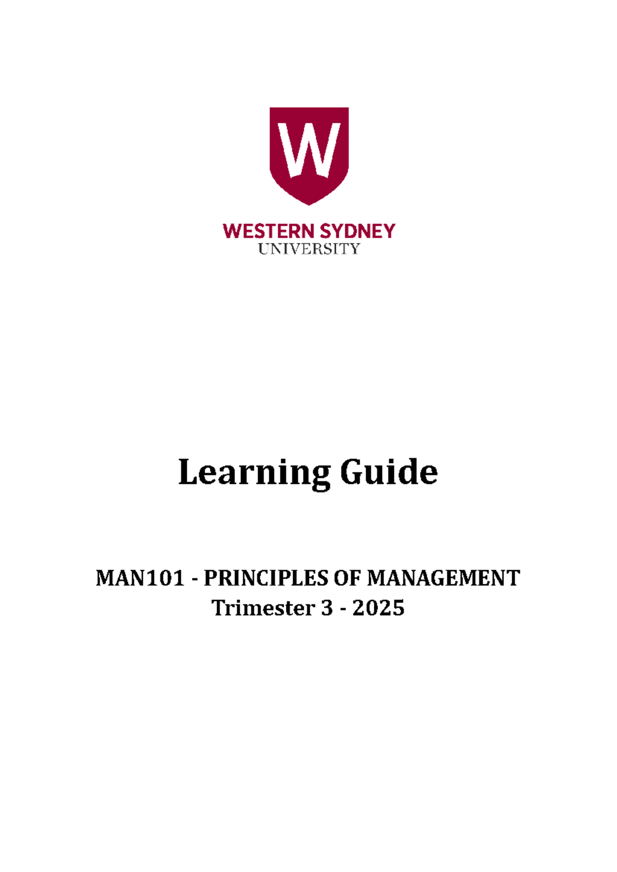 Principles of Management Learning Guide MAN101 T3 2025 - Studocu
