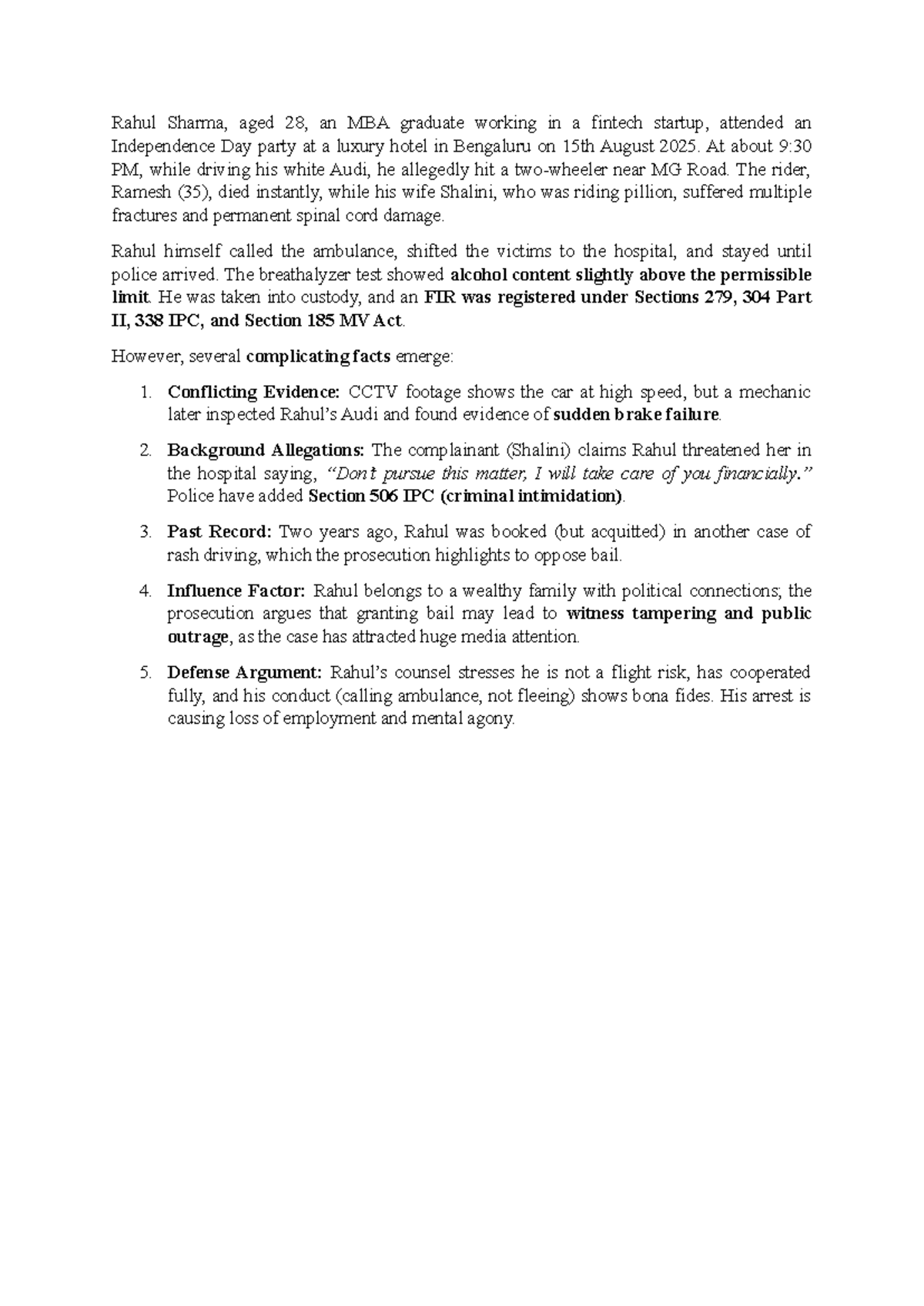Bail Petition - DPC: Case of Rahul Sharma's Alleged DUI Incident - Studocu