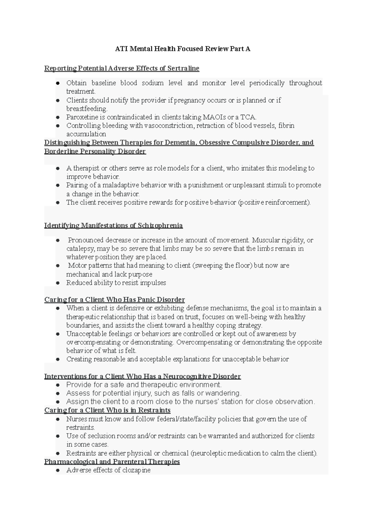 ATI Mental Health Focused Review - Key Concepts and Interventions - Studocu