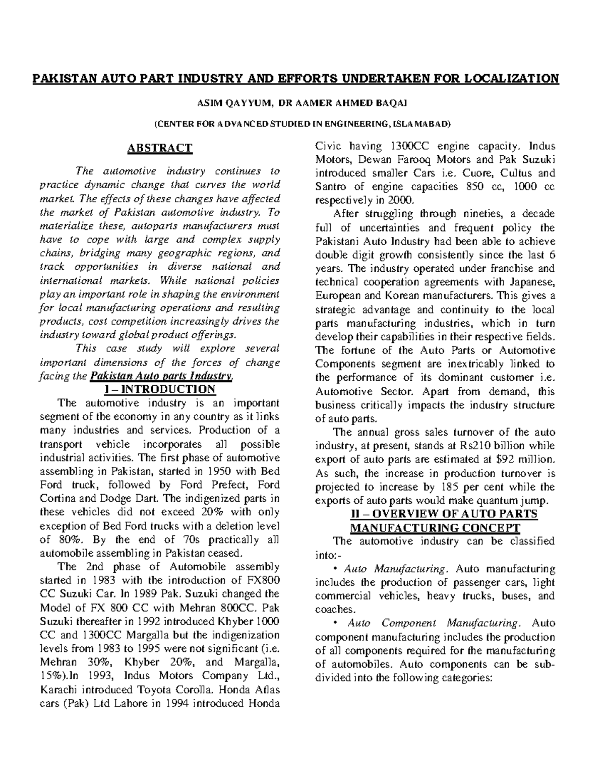 Localization Efforts in Pakistan's Auto Parts Industry: A Case Study ...