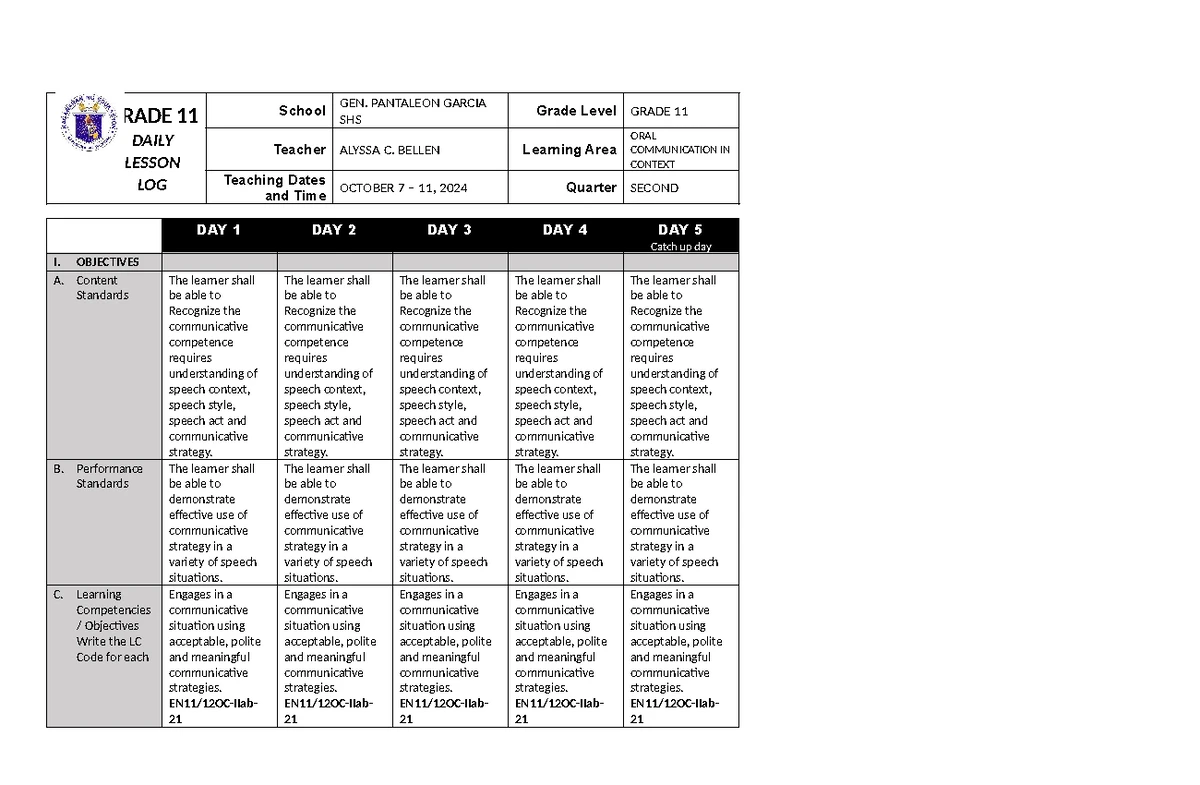 EAPP GRADE 12 WEEK 11 DAILY LESSON LOG: Concept Paper Development - Studocu