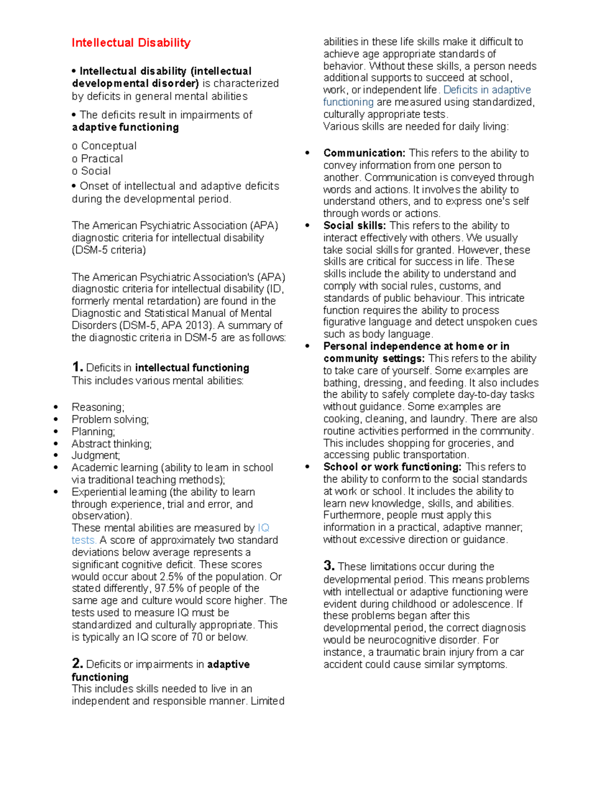 Intellectual Disability Overview: Key Aspects and DSM-5 Criteria - Studocu