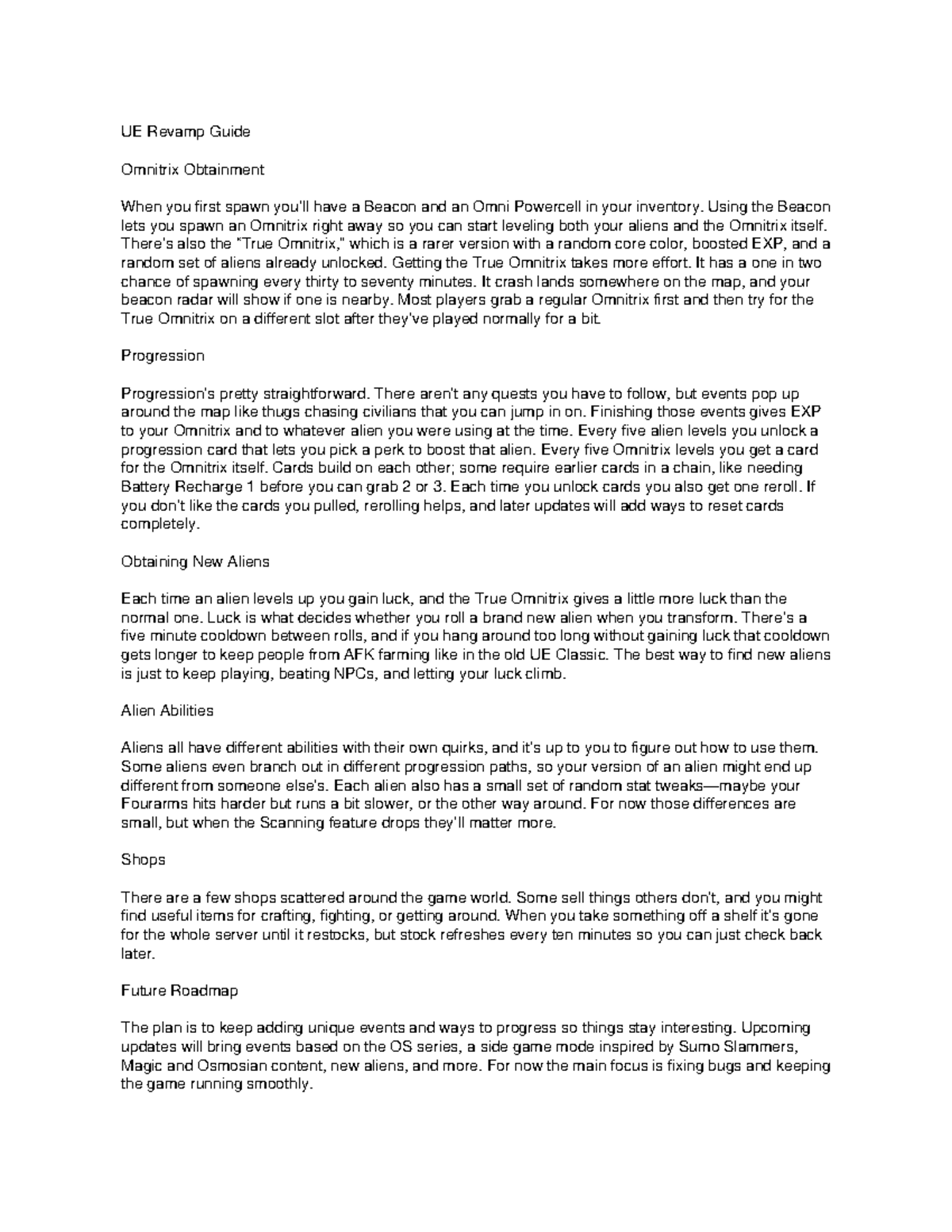 UE Revamp Guide: Omnitrix Obtainment & Progression Tips - Studocu