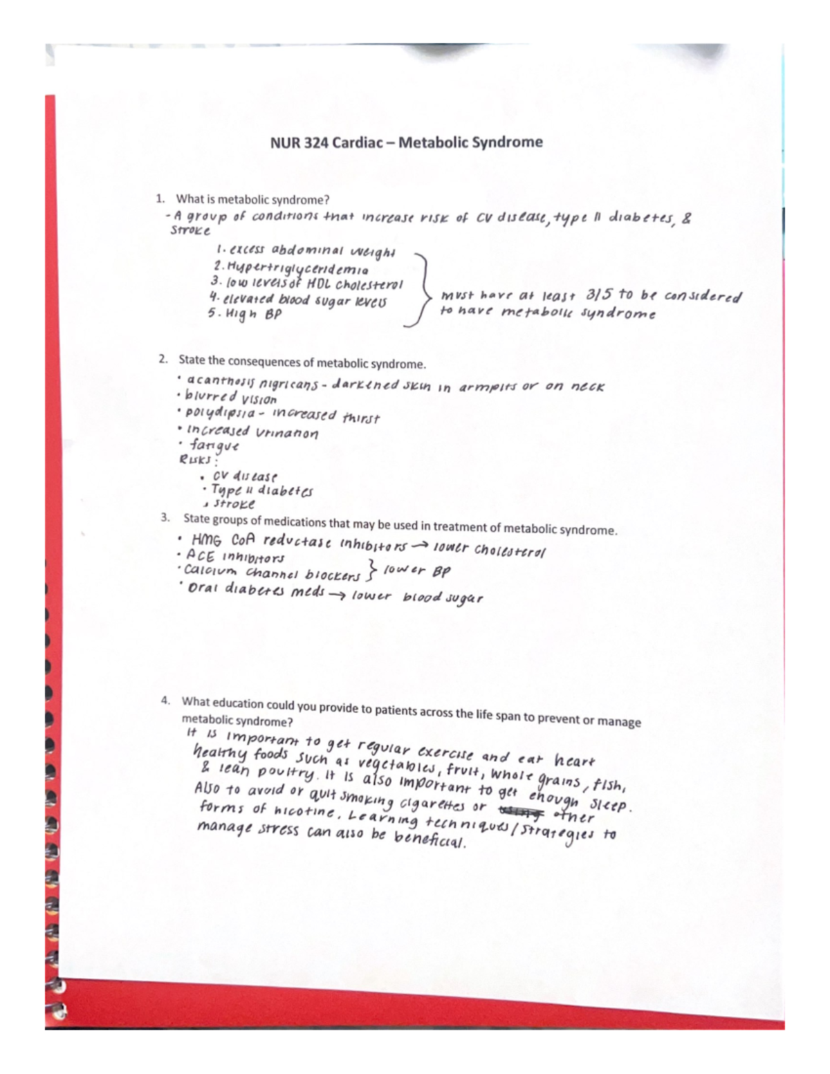 NUR 324 Cardiac Assignment 3 - Understanding Metabolic Syndrome - Studocu