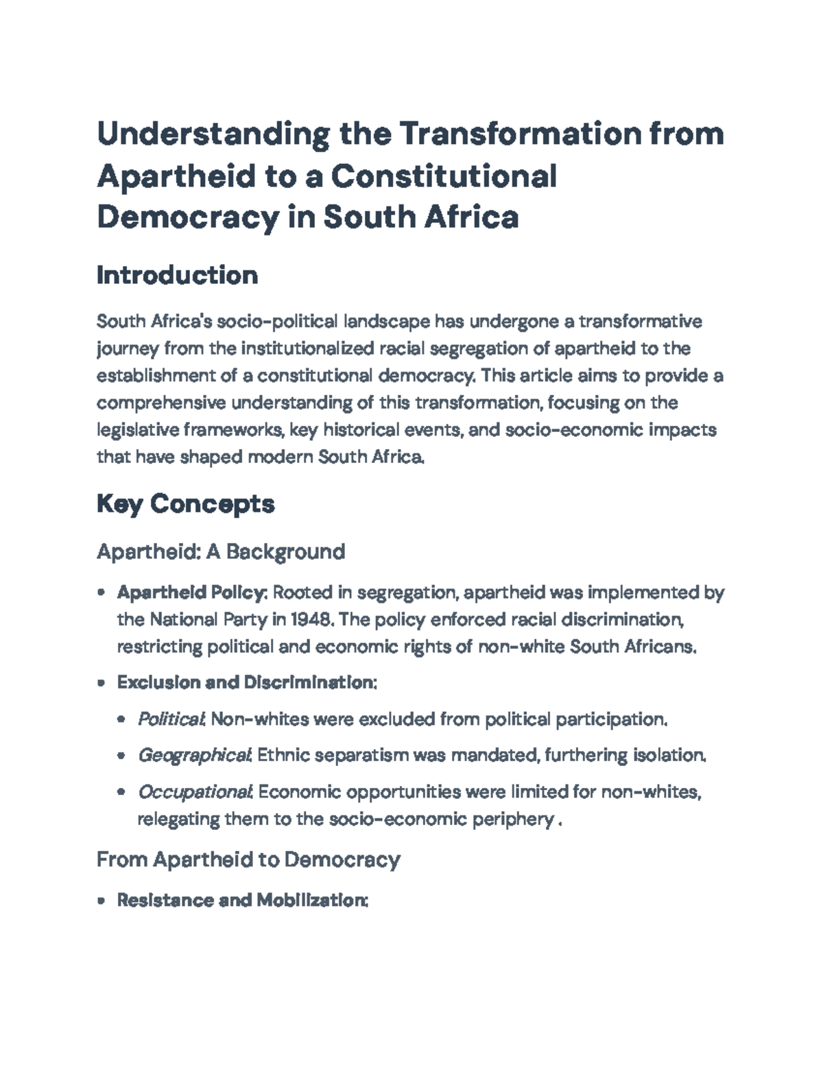 Understanding SA's Transition: From Apartheid to Democracy Essentials ...