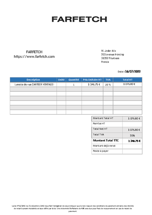 FARFETCH Invoice FR8232532 - Luxury Order Details & Client Info - Studocu