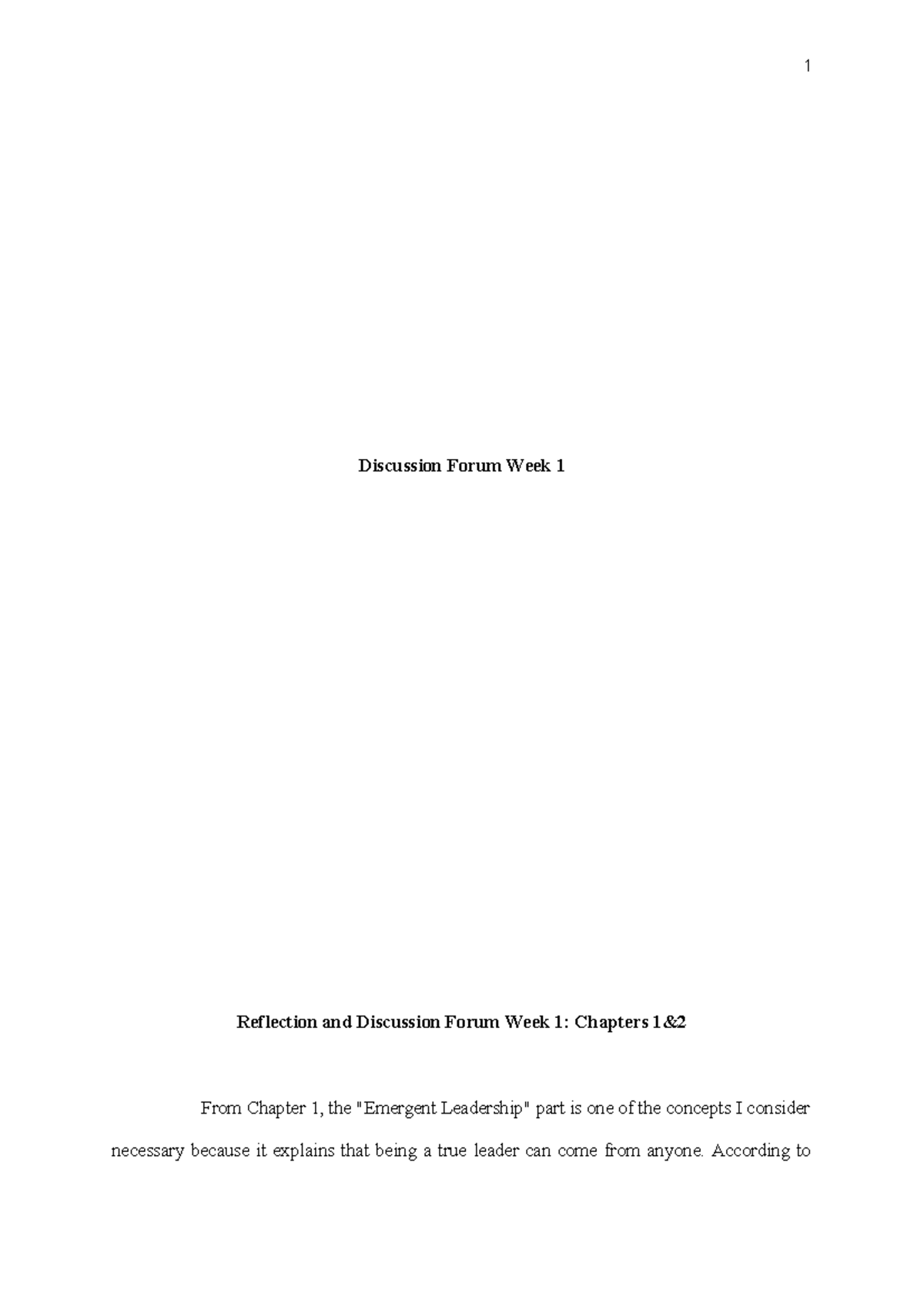 Strategic Leadership Discussion Forum Week 1 Reflection - Studocu