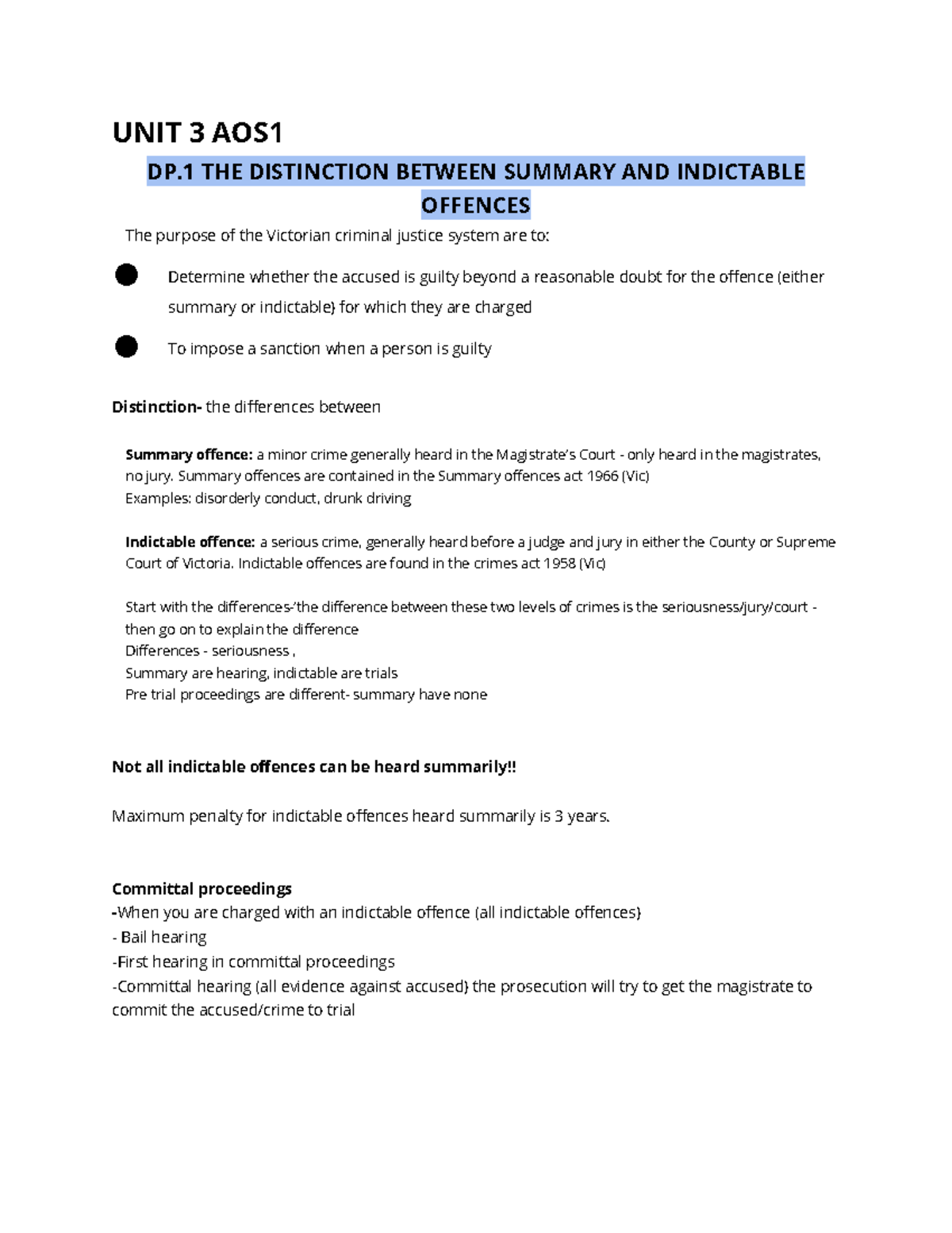 AOS1 DP.1-3: Summary vs Indictable Offences in Vic Criminal Justice ...