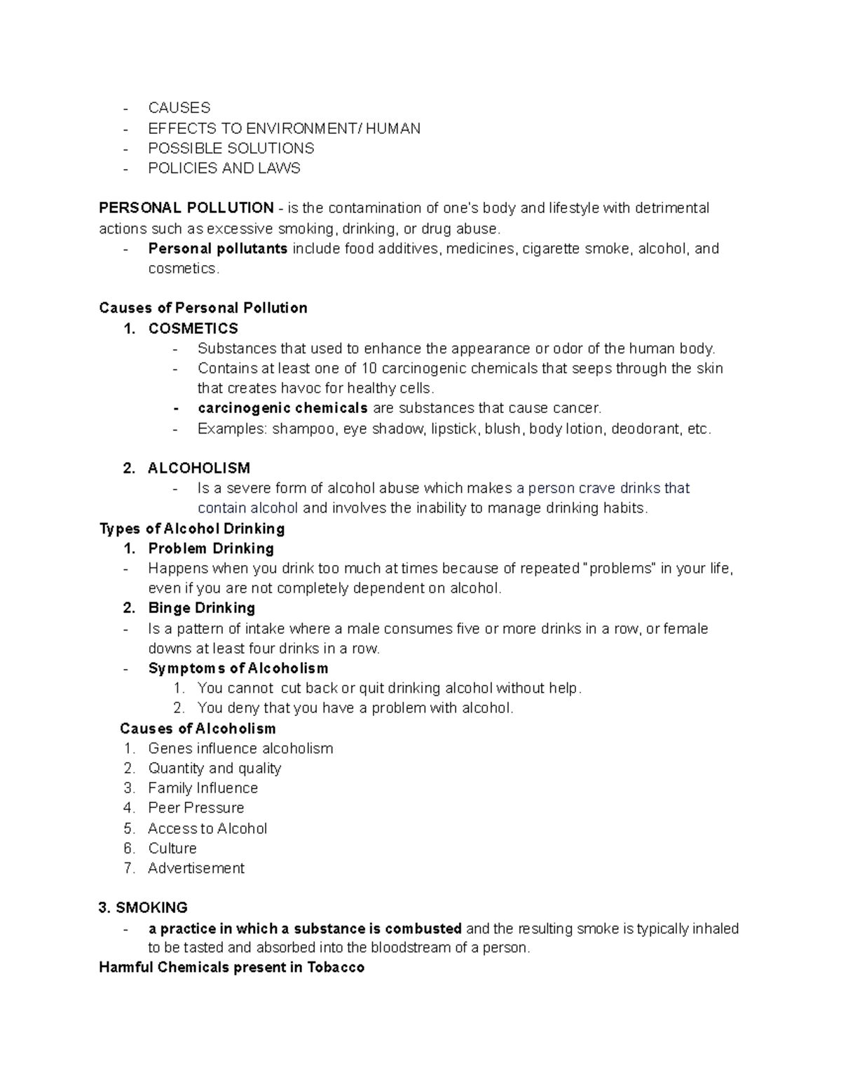 Personal Pollution: Causes, Effects, Solutions, and Policies (ENV 101 ...