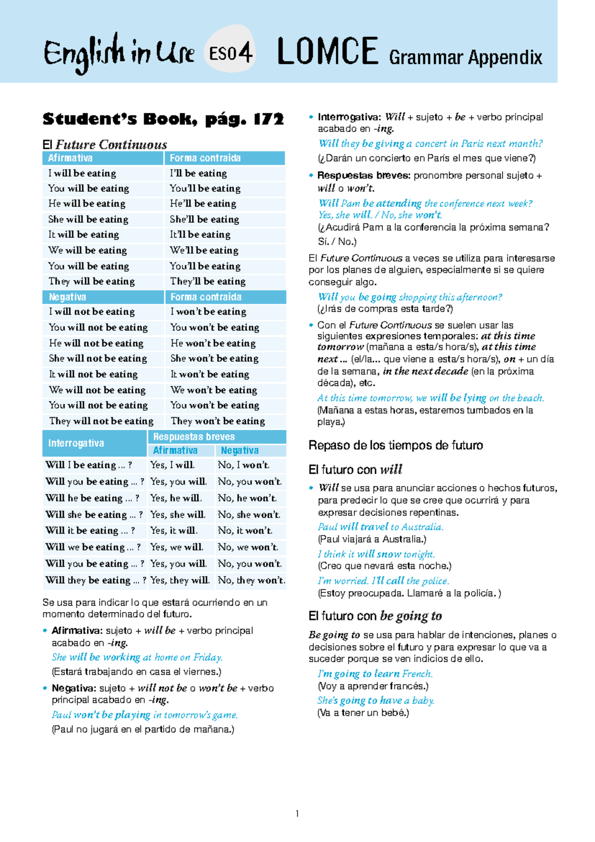 English in Use ESO 4 Lomce Grammar Appendix: Future Tenses Overview ...