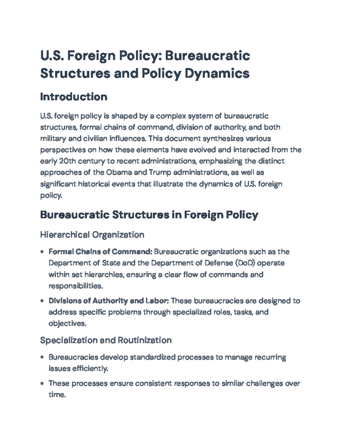 U.S. Foreign Policy Dynamics: Bureaucratic Structures & Admin ...