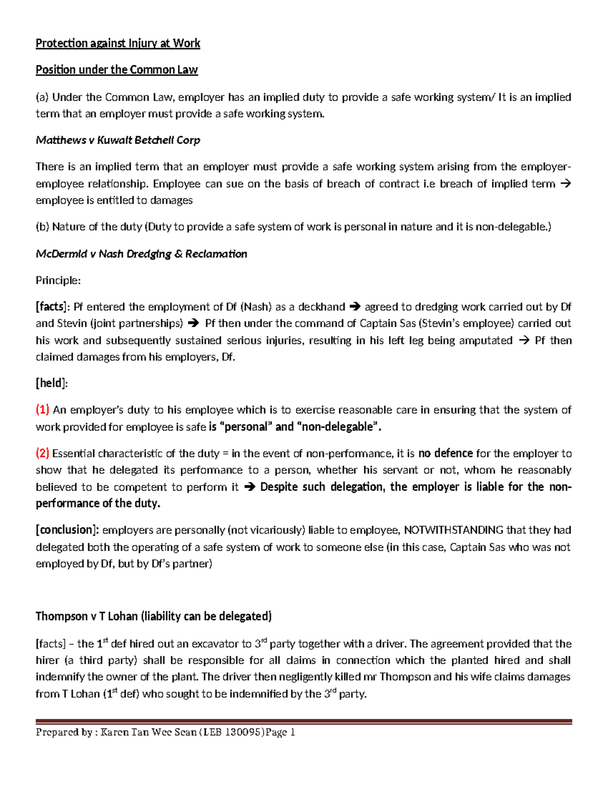 Protection Against Workplace Injuries: Common Law Duties (LEB 130095 ...