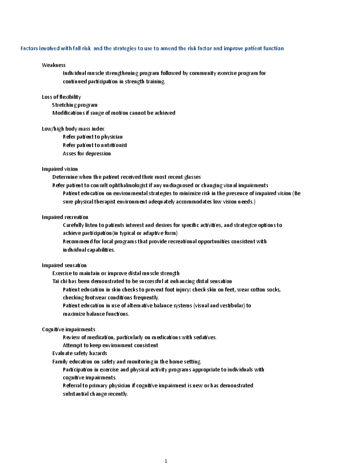 The risk of fall - 1 Factors involved with fall risk and the strategies ...