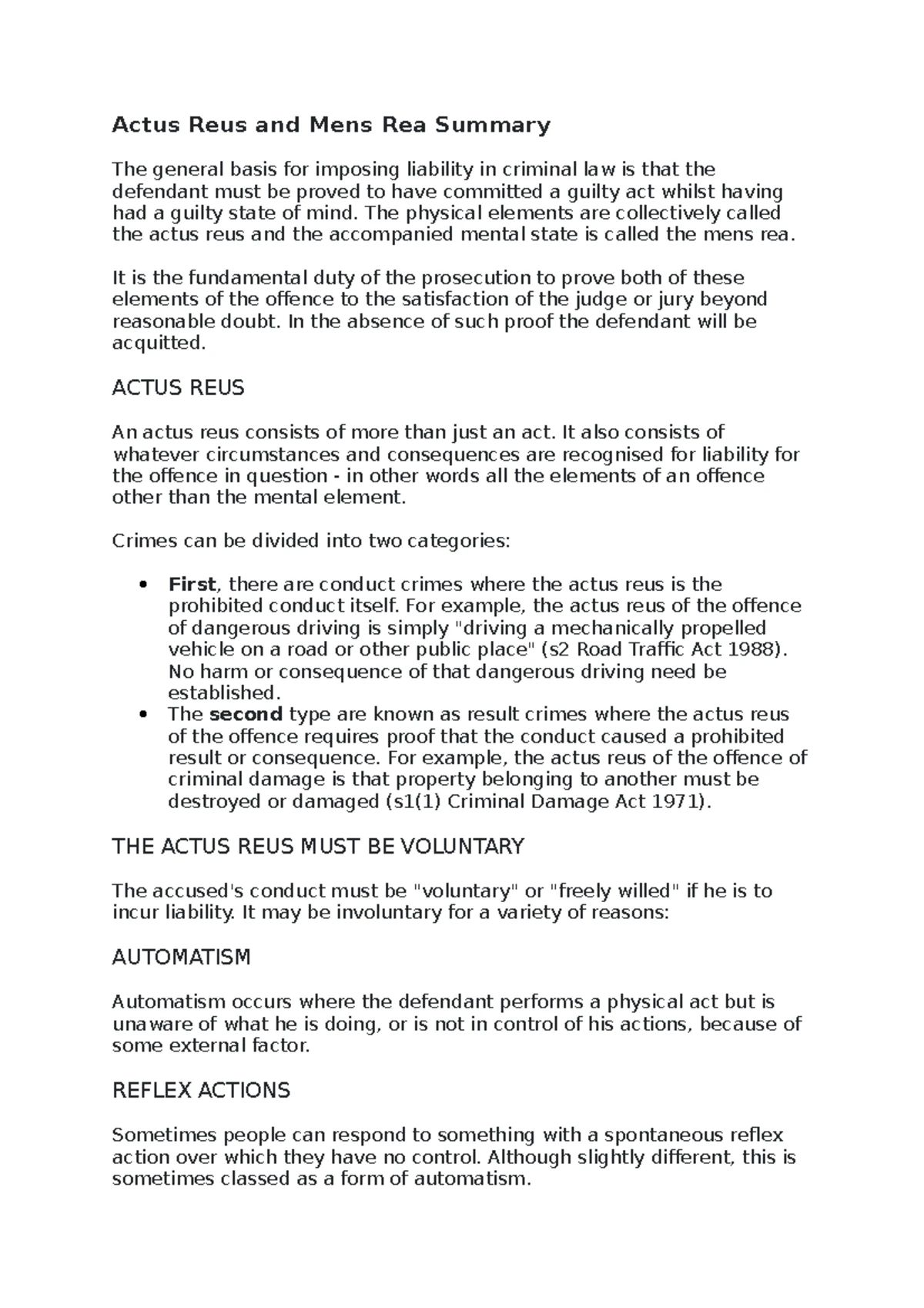 Mens Rea in UK Law: Key Concepts and Case Examples Notes - Studocu