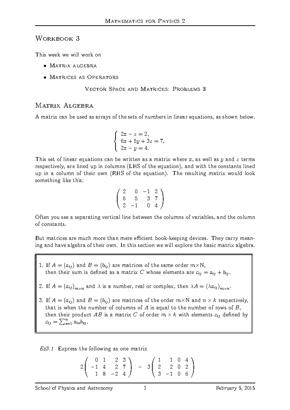 Matrix Algebra Workbook 3: Concepts & Applications in 75 Characters ...