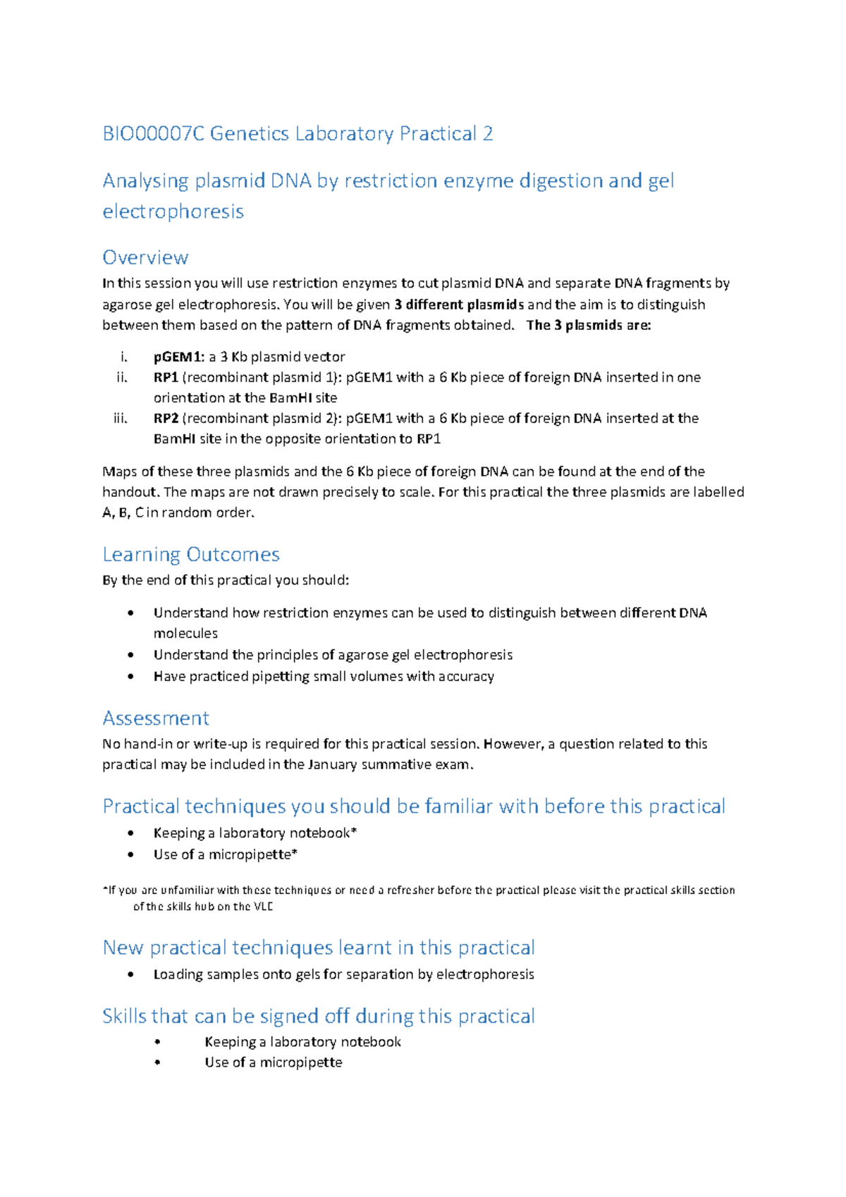 Genetics Plasmid Practical - BIO00007C Genetics Laboratory Practical 2 ...