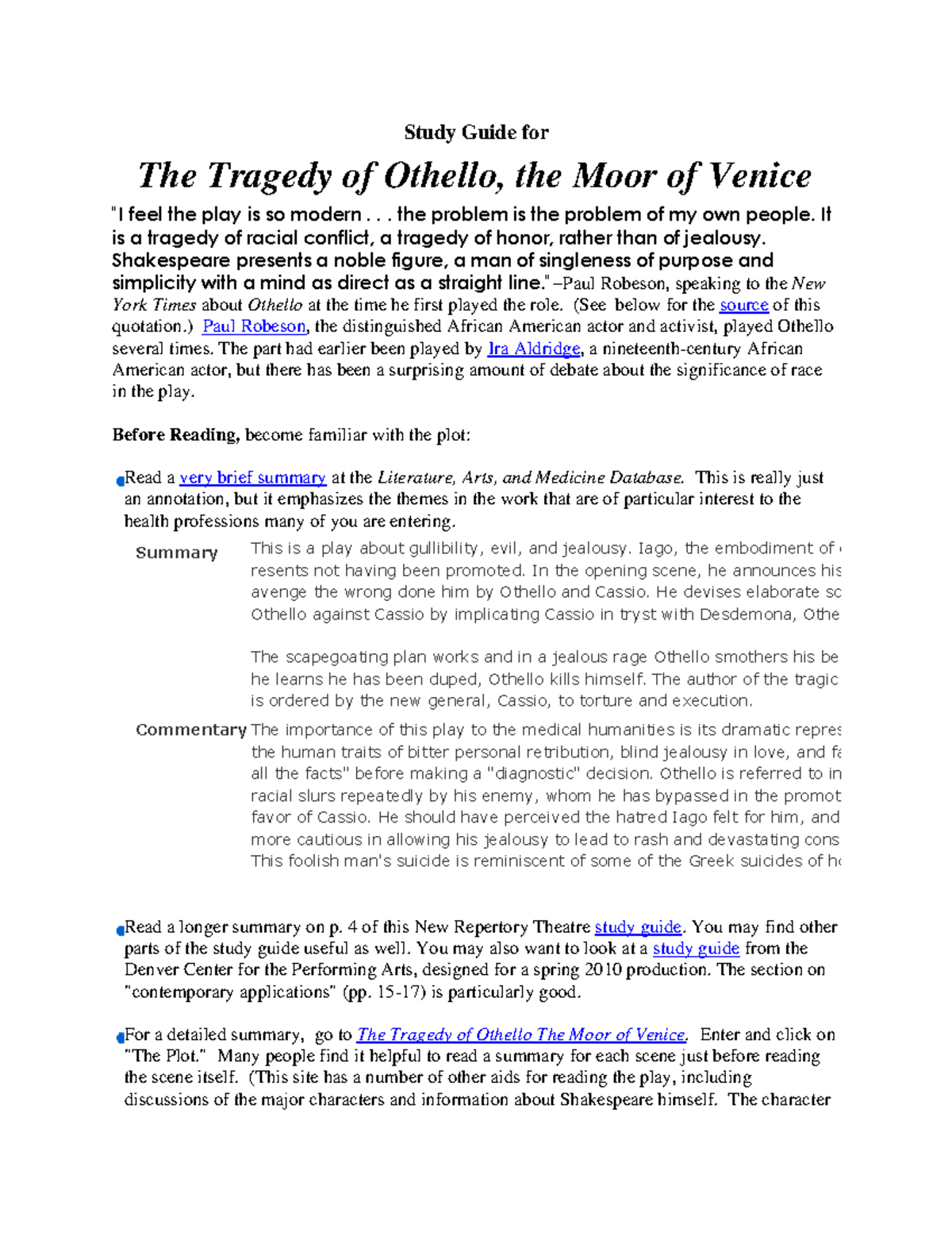 Study Guide for Othello (ENG 101): Themes, Characters, and Analysis ...