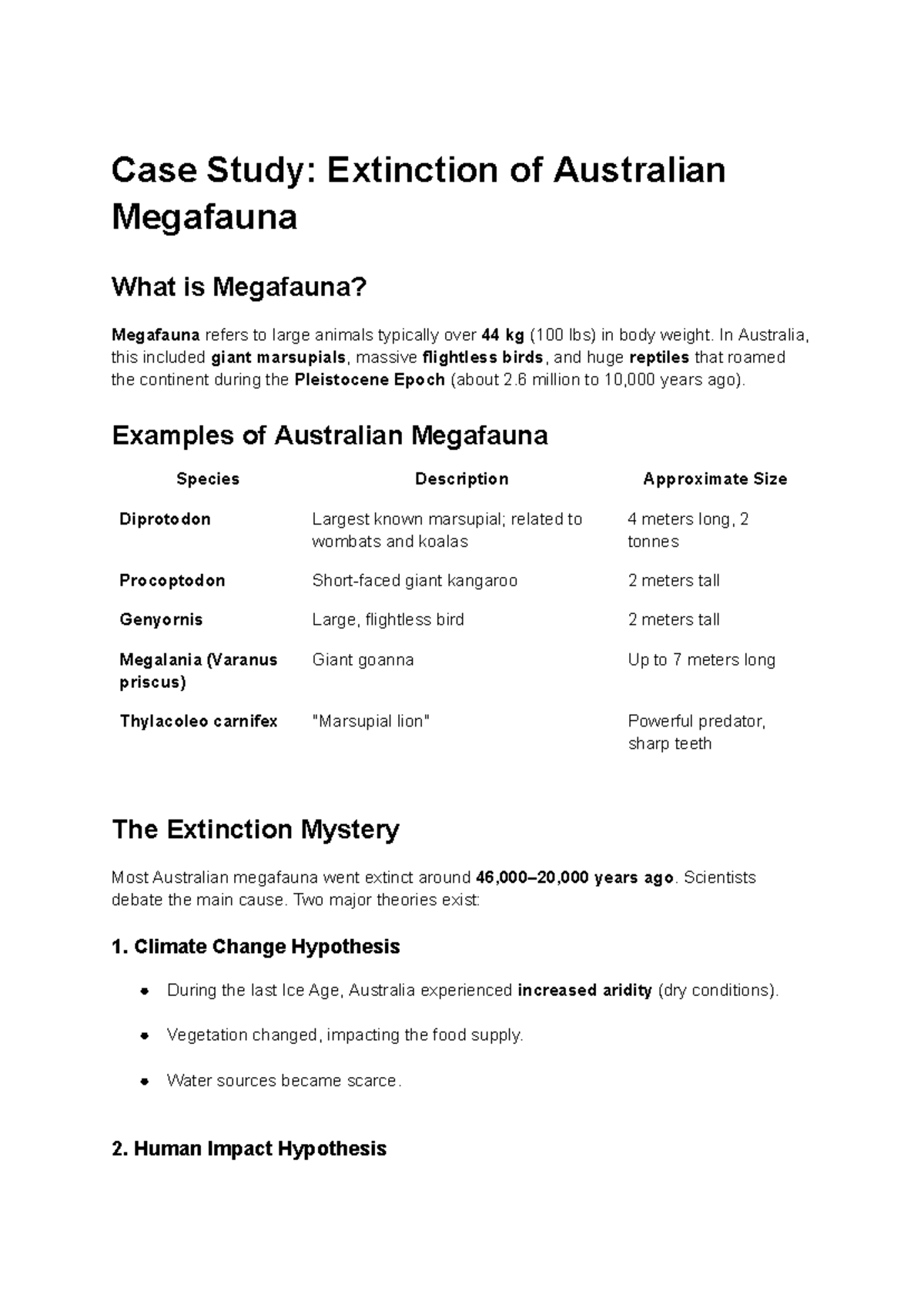 Year 11 Biology Depth Study: Extinction of Australian Megafauna - Studocu