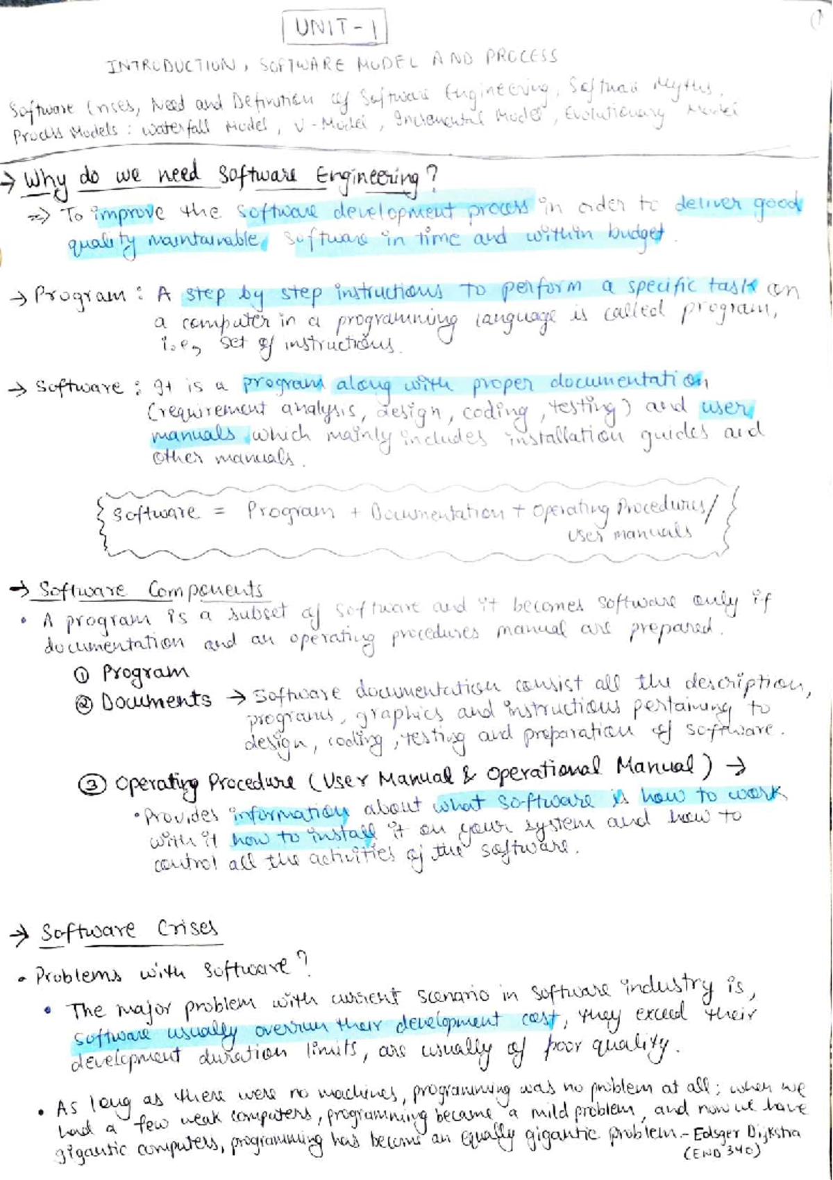 Unit 1, 2, 4 Software Engineering Notes (NBA) - Key Concepts ...