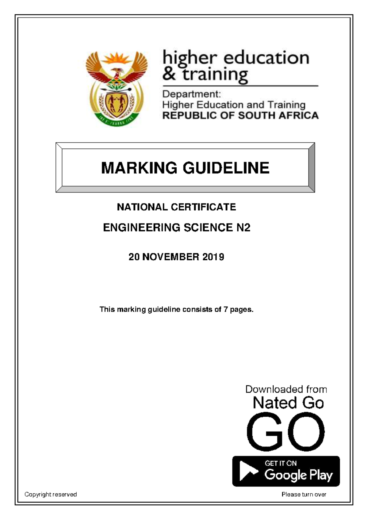 N2 NOV 2019 MEMO - Past exam papers - NATIONAL CERTIFICATE ENGINEERING ...