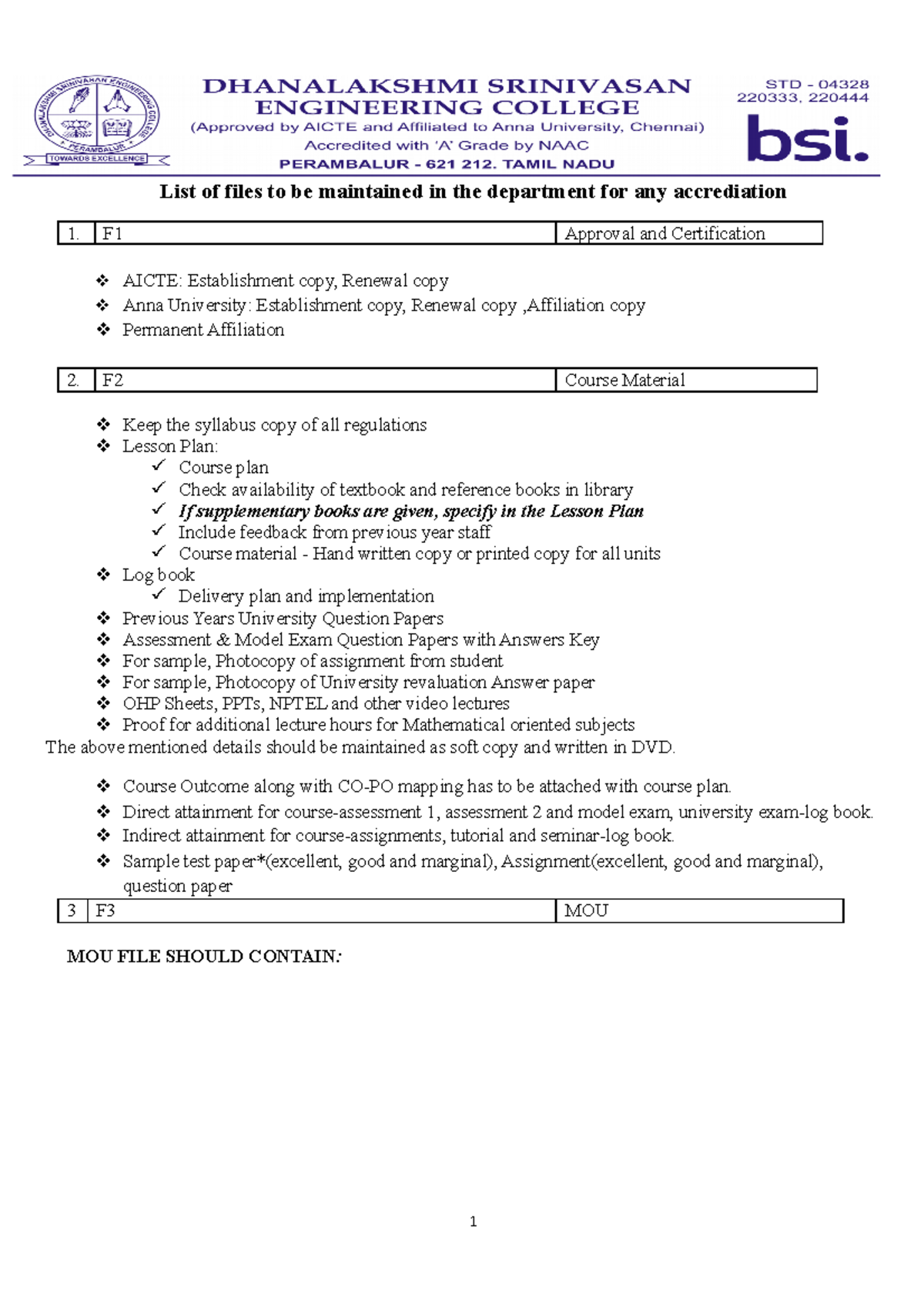 Departmental Accreditation File List and Maintenance Guide F1-F36 - Studocu