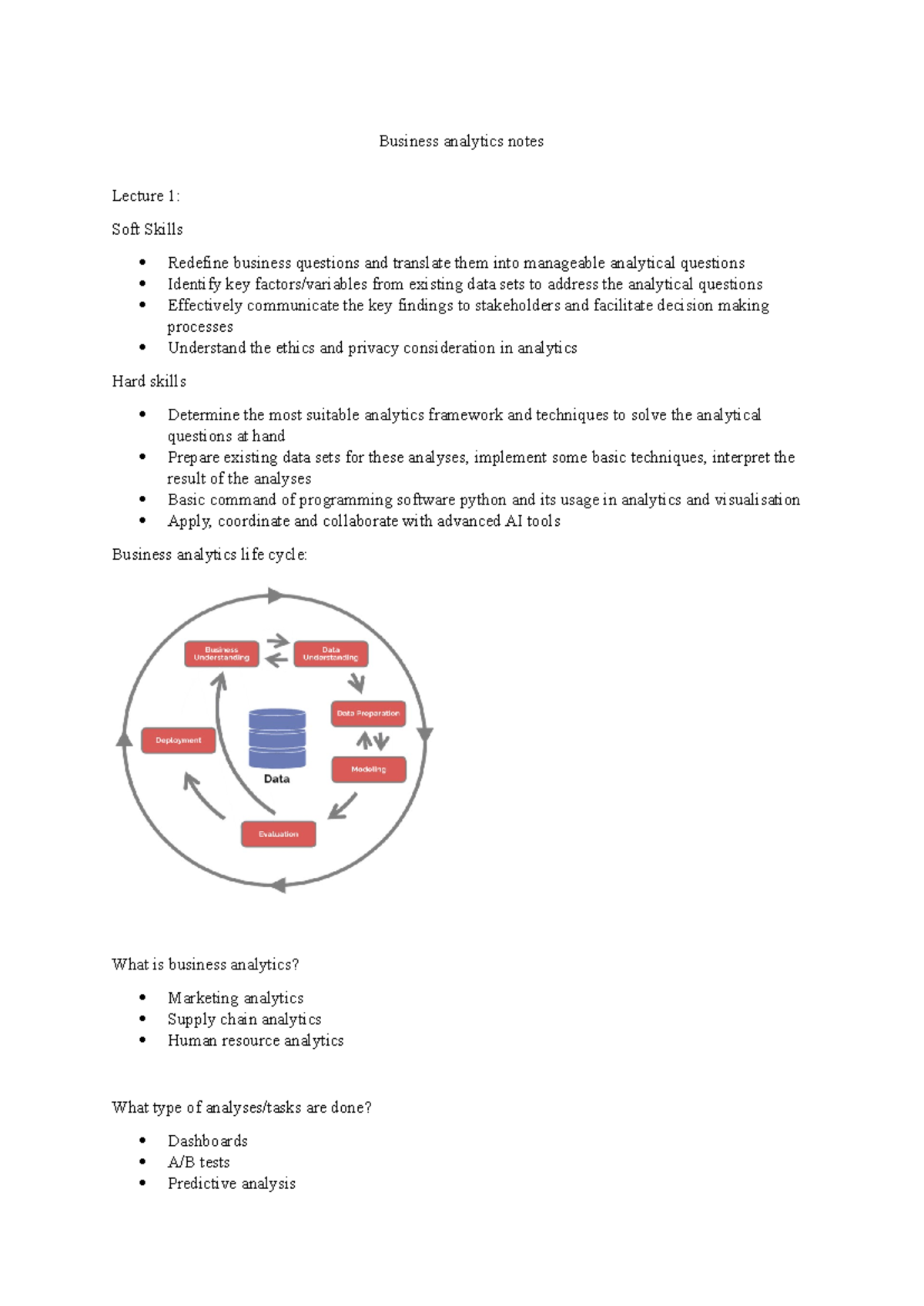 Business Analytics Notes: Key Concepts and Techniques (Course Code ...