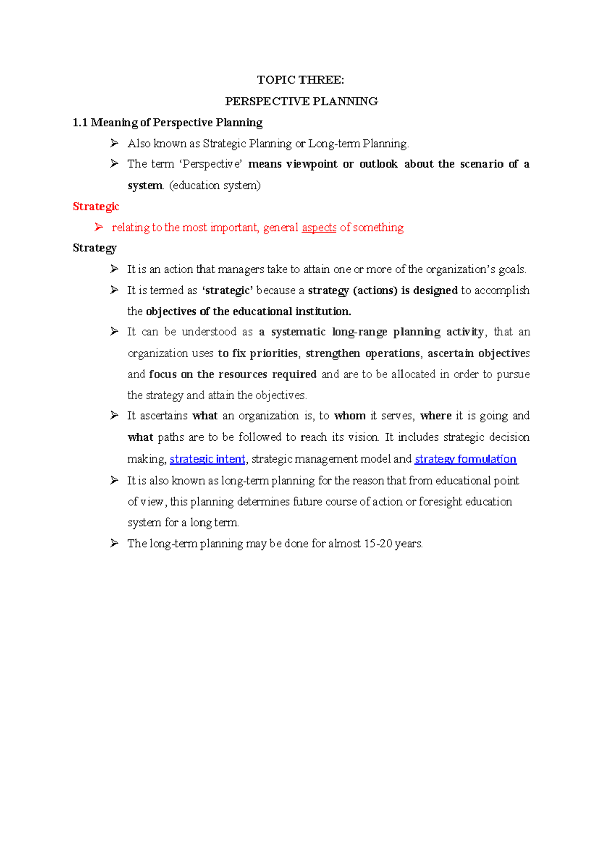 Topic three - strategic - Copy - TOPIC THREE: PERSPECTIVE PLANNING 1 ...
