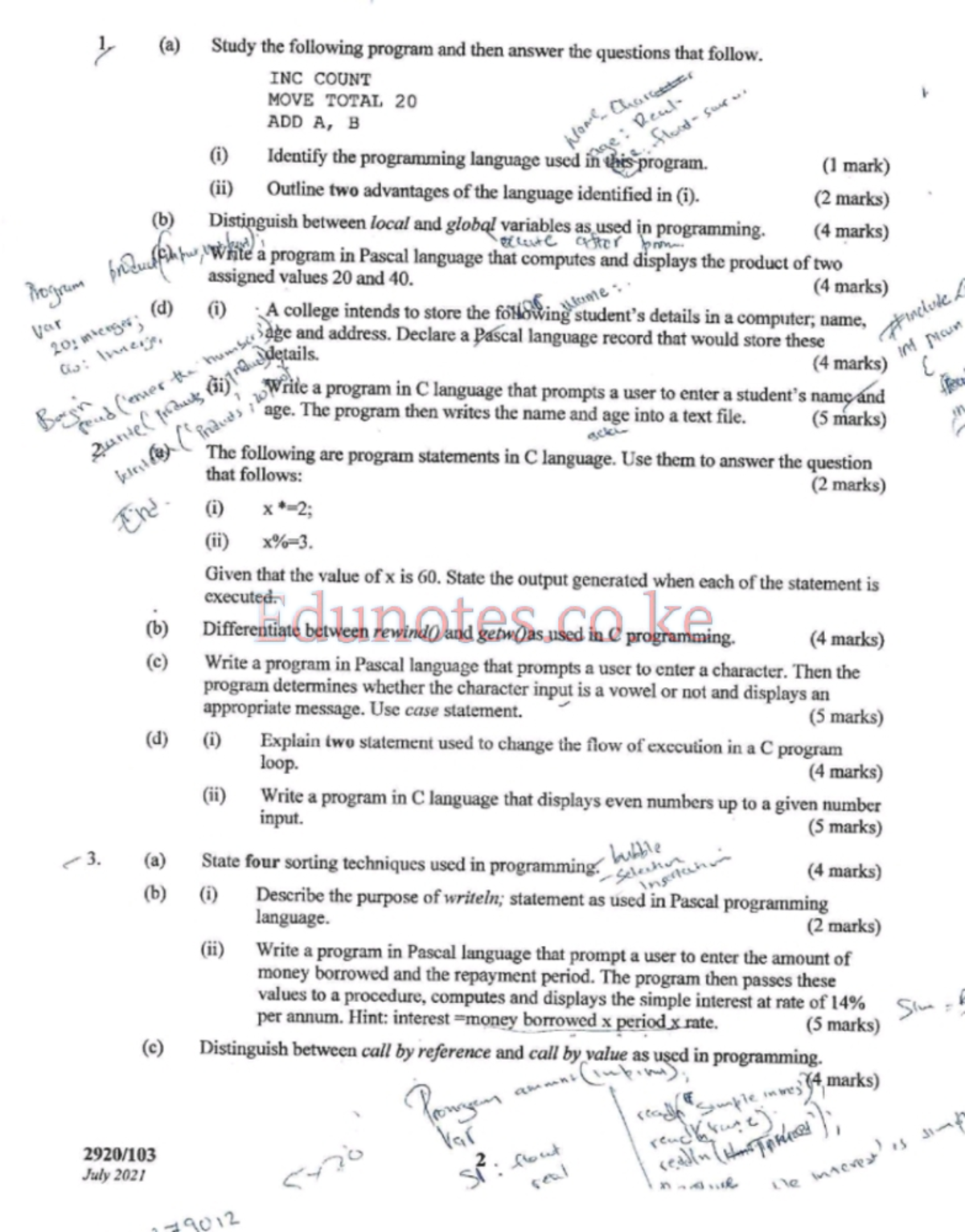 July 2021 SP Past Paper - Programming Concepts and Languages - Studocu
