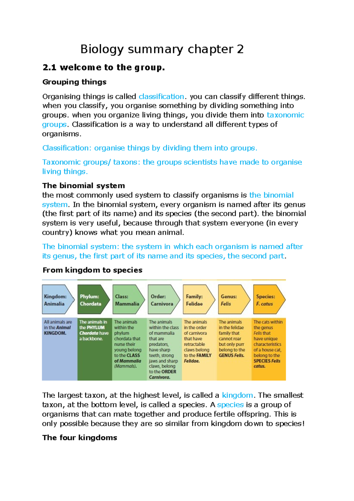 Summary of Biology Chapter 2: Classification and Taxonomy - Studeersnel