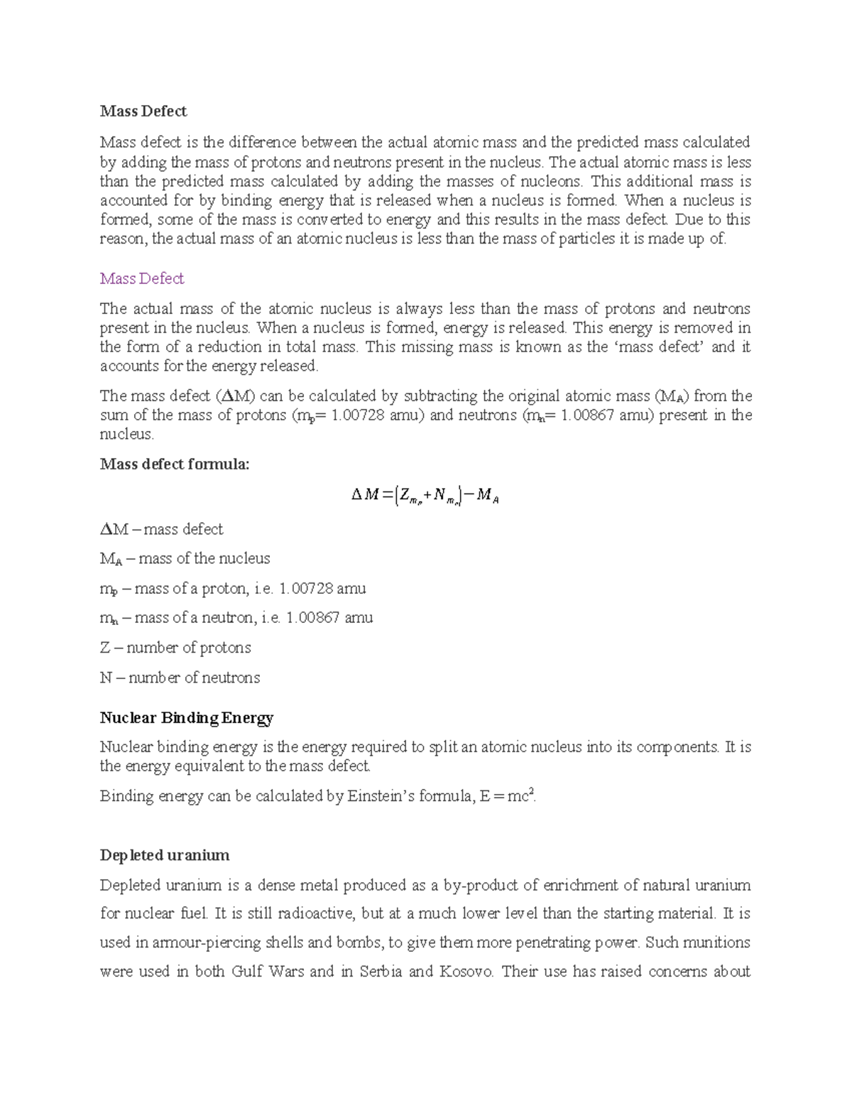 Mass Defect and Nuclear Binding Energy Explained - KSCK123 - Studocu