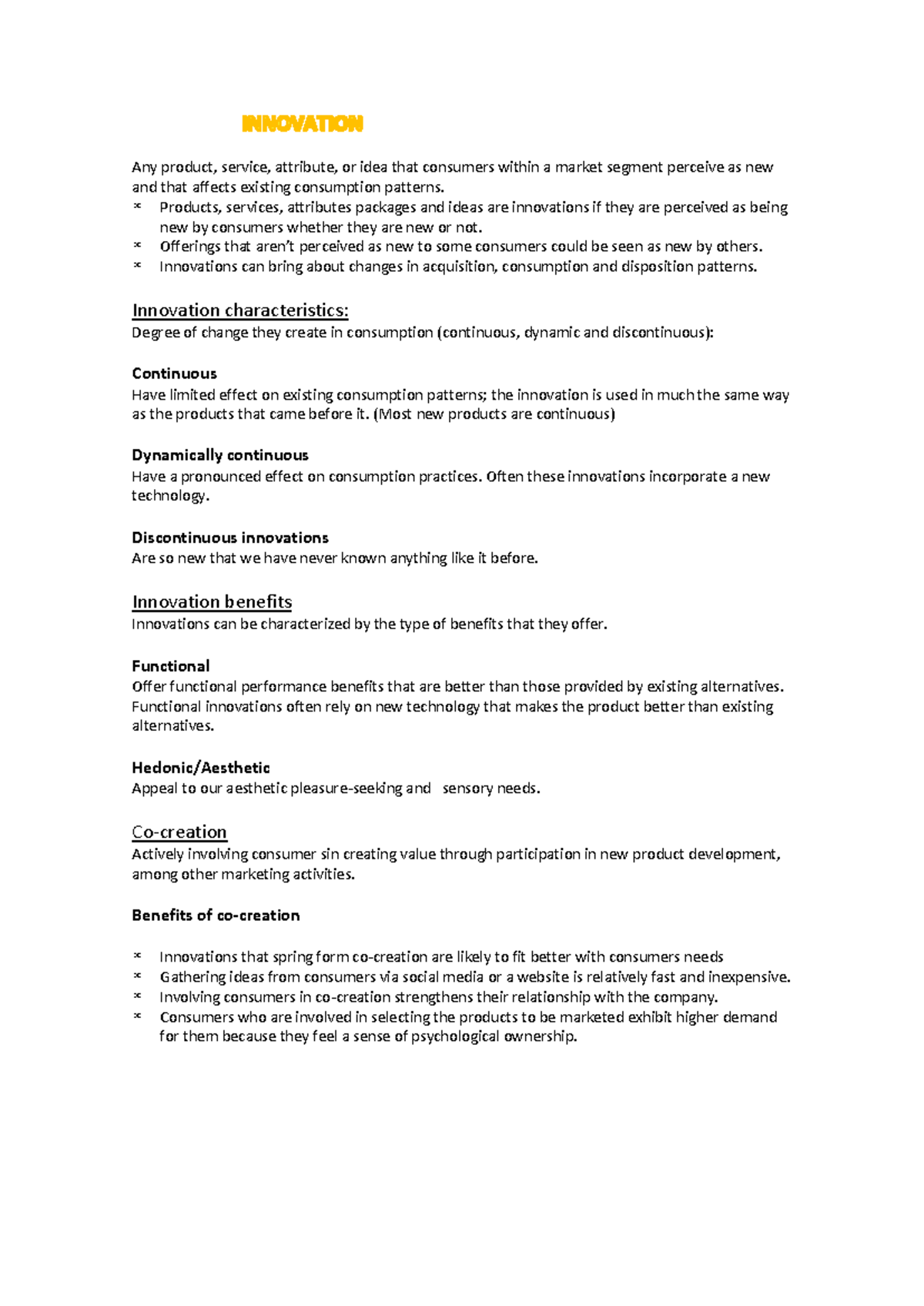 Innovation and Adoption Patterns in Consumer Behavior (MKT 101) - Studocu