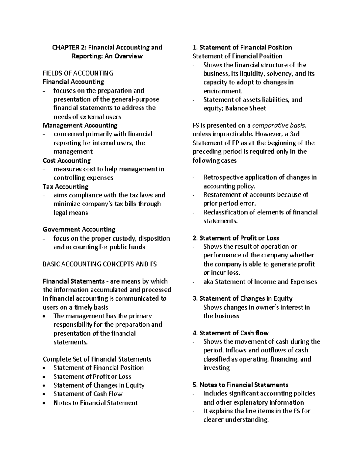FAR 2023 Notes: Chapter 2 - Overview of Financial Accounting - Studocu