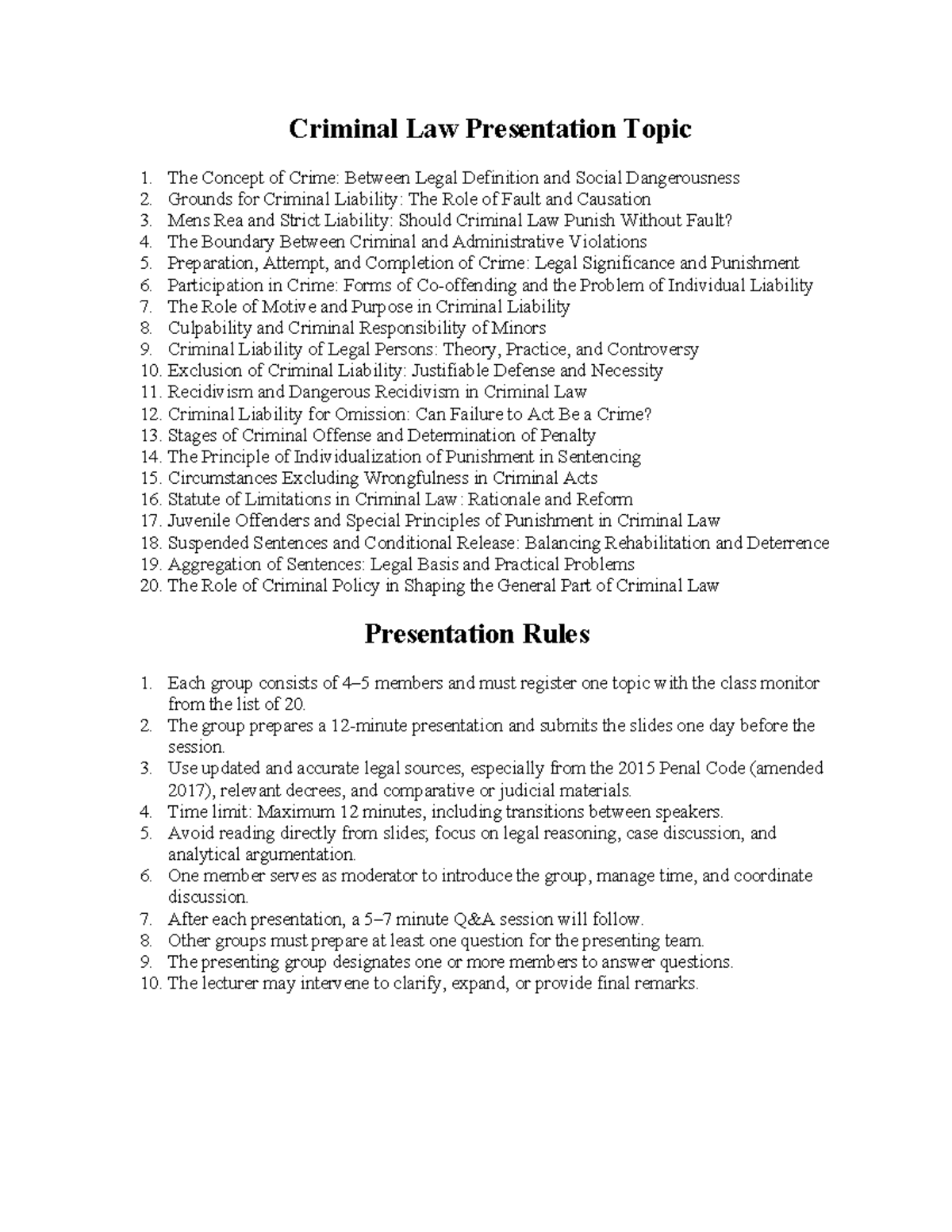 Criminal Law Presentation: Key Concepts and Legal Frameworks - Studocu