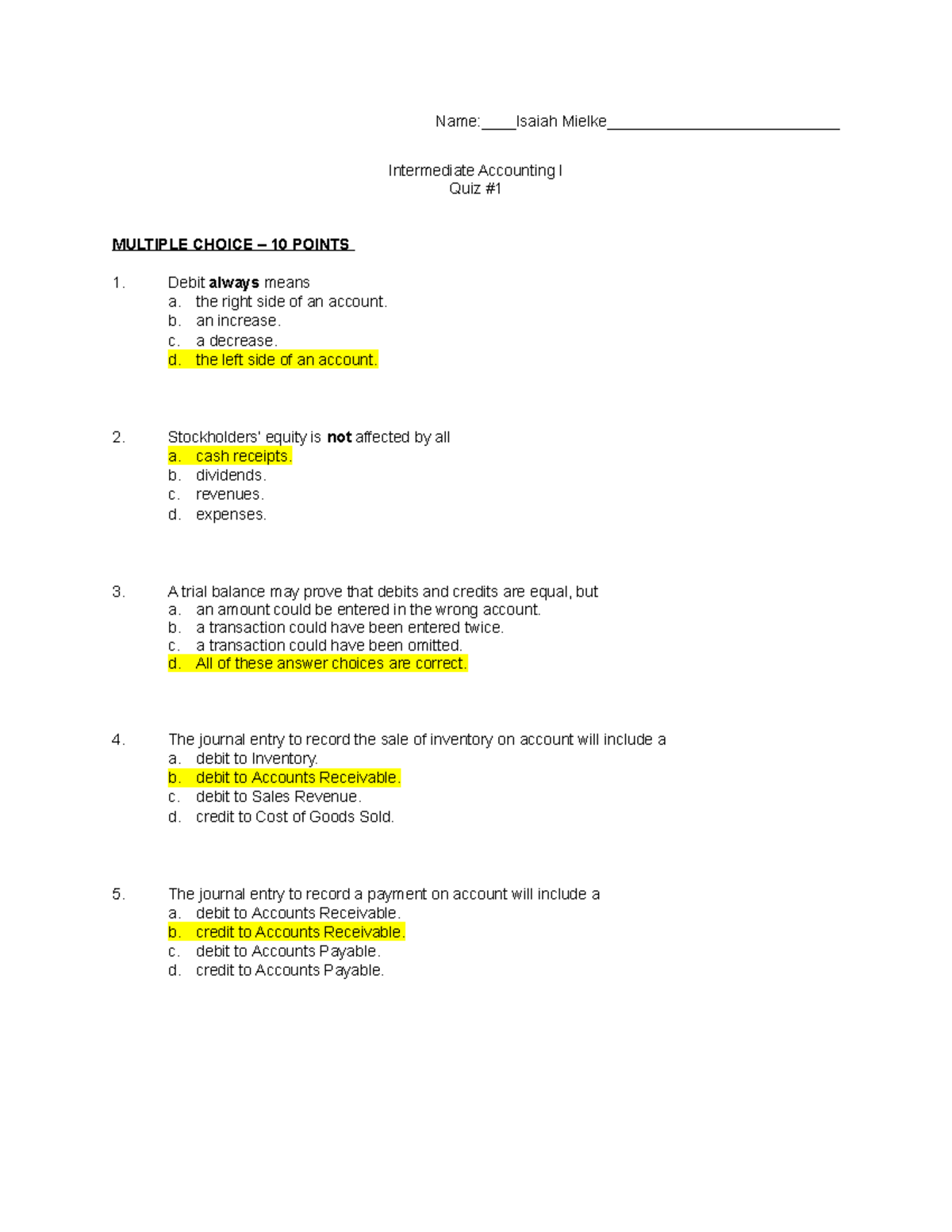 Quiz 1 - Intermediate Accounting I Questions and Answers - Studocu