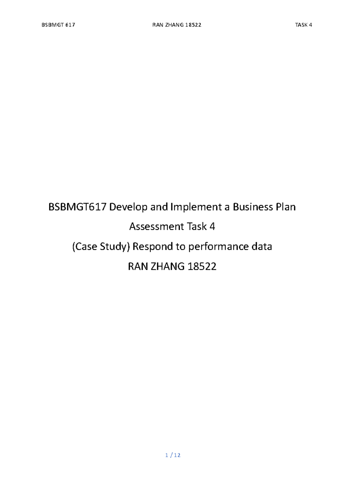 BSBMGT617 Case Study: Performance Analysis & Development Plan - Studocu