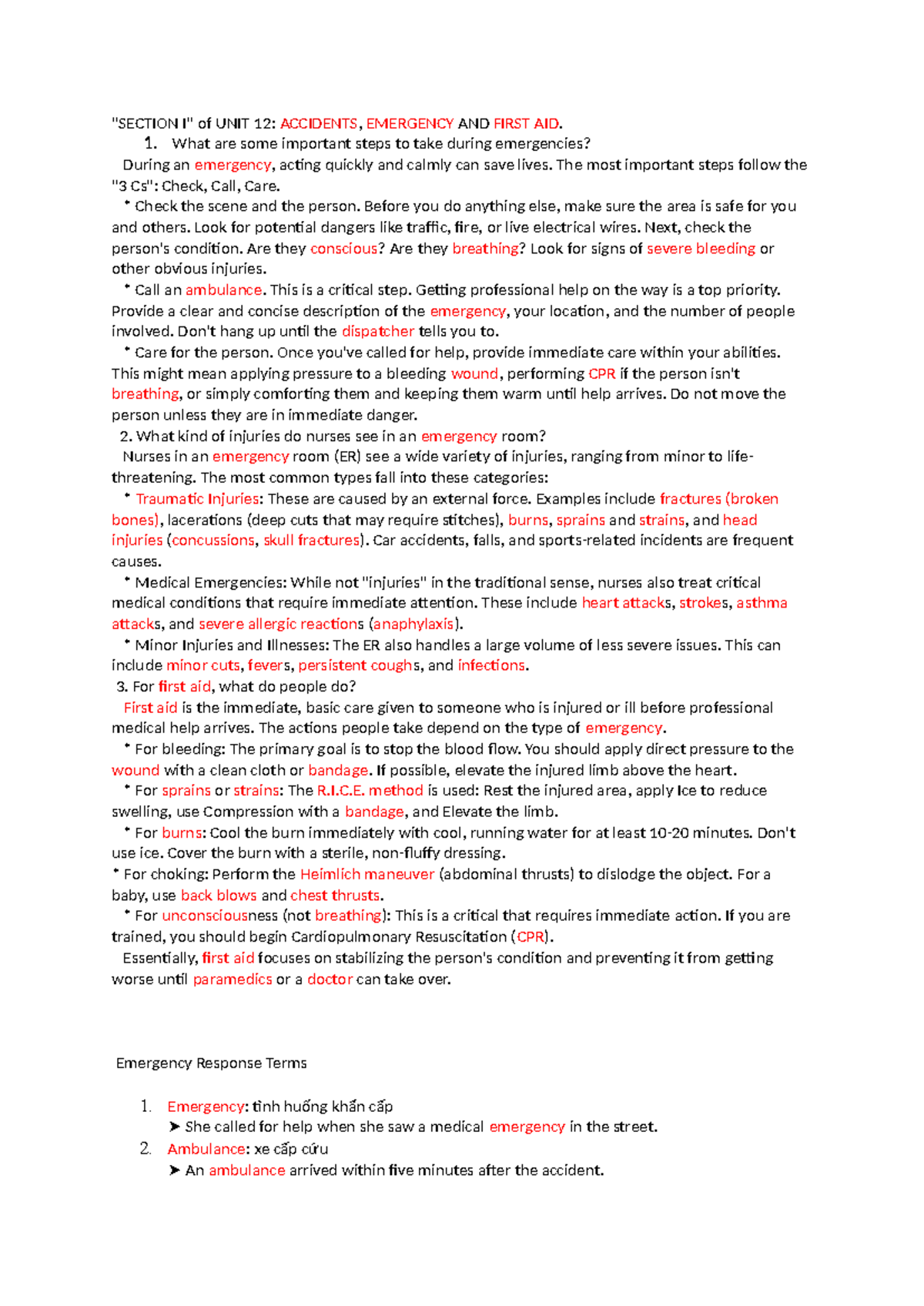 UNIT 12: Accidents, Emergency & First Aid Overview - Studocu